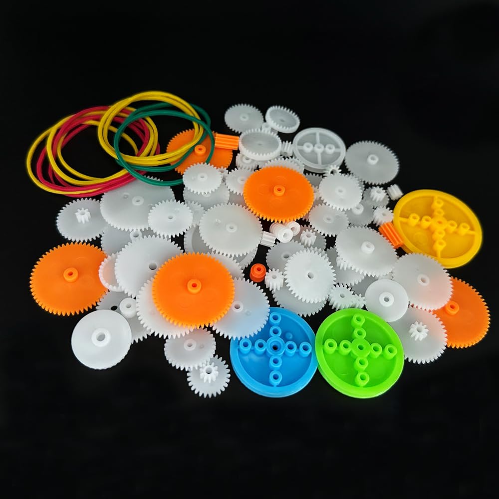80PCS Plastic Gear Set Module 0.5 - Spindle Gear, Single & Double Reduction Gears, Belt Pulley for DC Motor, RC Car, Truck, Robot, Helicopter - DIY Model Toy Gear Kit Replacement - Perfect for Robotics Projects and STEM Education