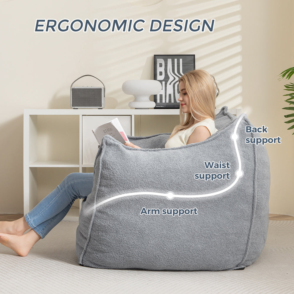 MAXYOYO Artistic Bean Bag Chair Sofa - Comfortable Lazy Chair with Armrests for Adults, Perfect for Gaming, Reading & Relaxing in Living Room, Bedroom or Dorm (Grey)