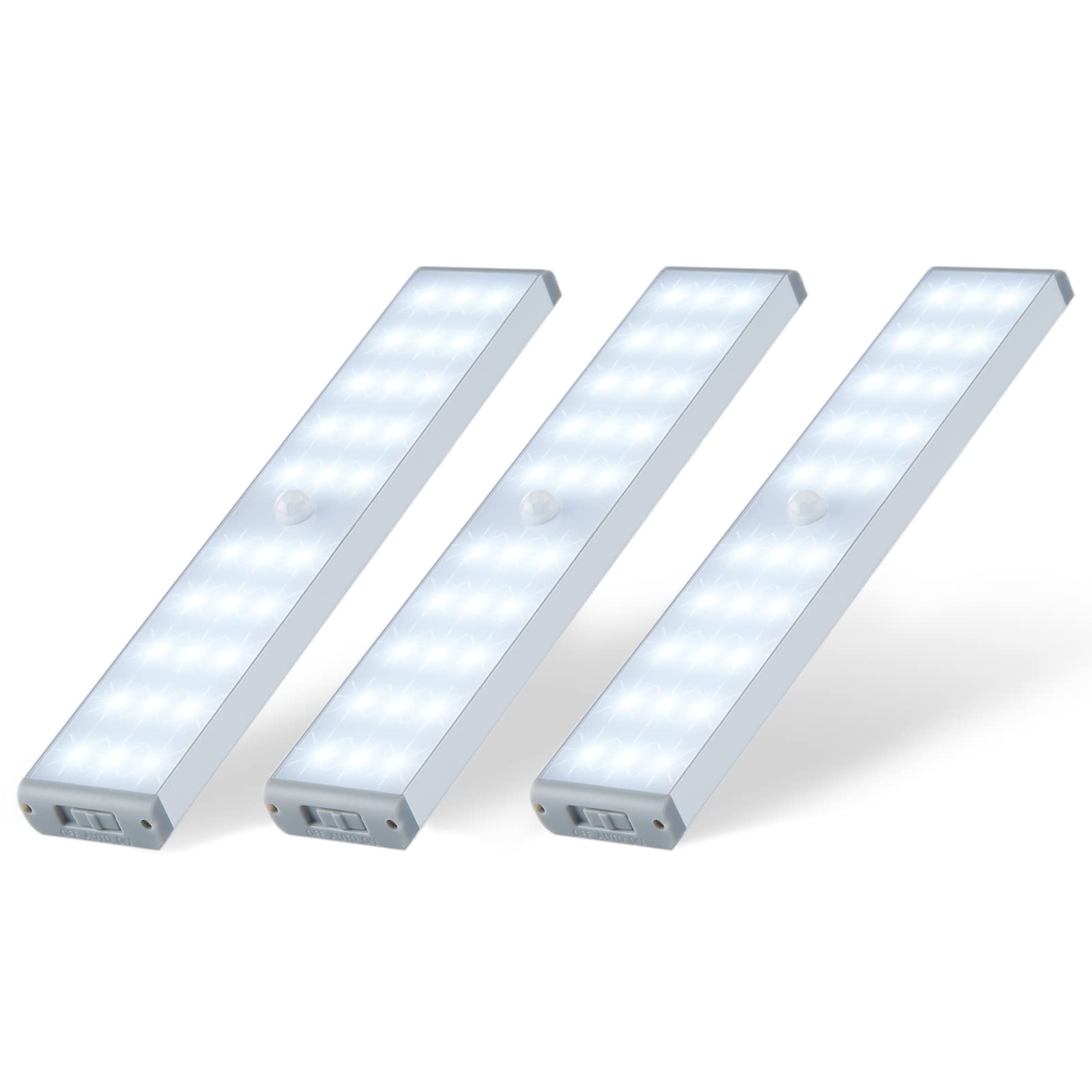 30-LED Motion Sensor Closet Light - Wireless Rechargeable Under Cabinet Lighting (1100mAh Battery) - Stick-On Night Light for Wardrobe, Stairs, Bedroom & Hallway - 3 Pack - Perfect for Home Safety & Convenient Nighttime Navigation