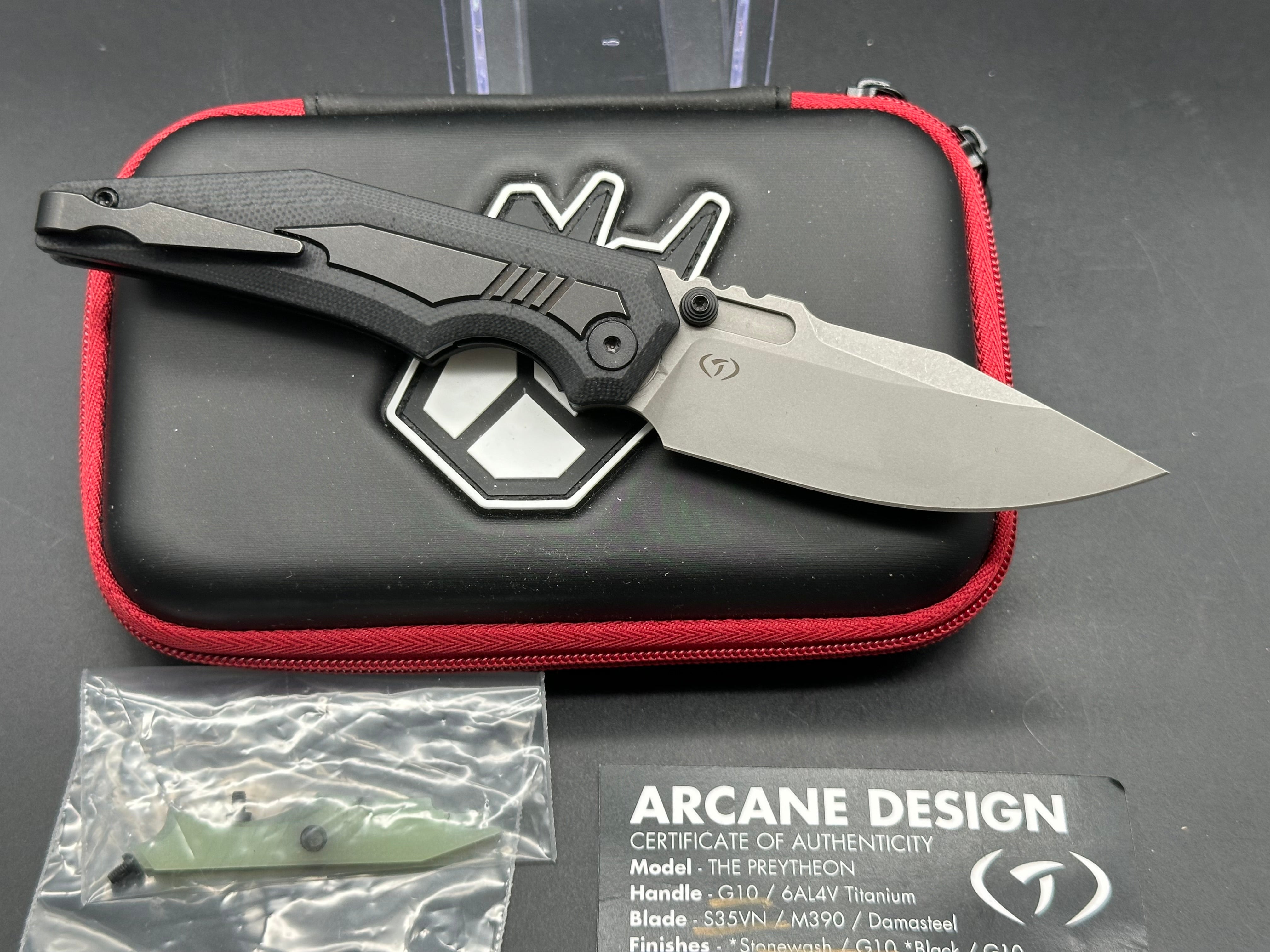 Arcane Preytheon Tactical Knife with Black G10 Handle & Titanium Inserts - Includes Extra Jade G10 Inserts - Perfect for Outdoor Survival, Camping, and EDC Gear