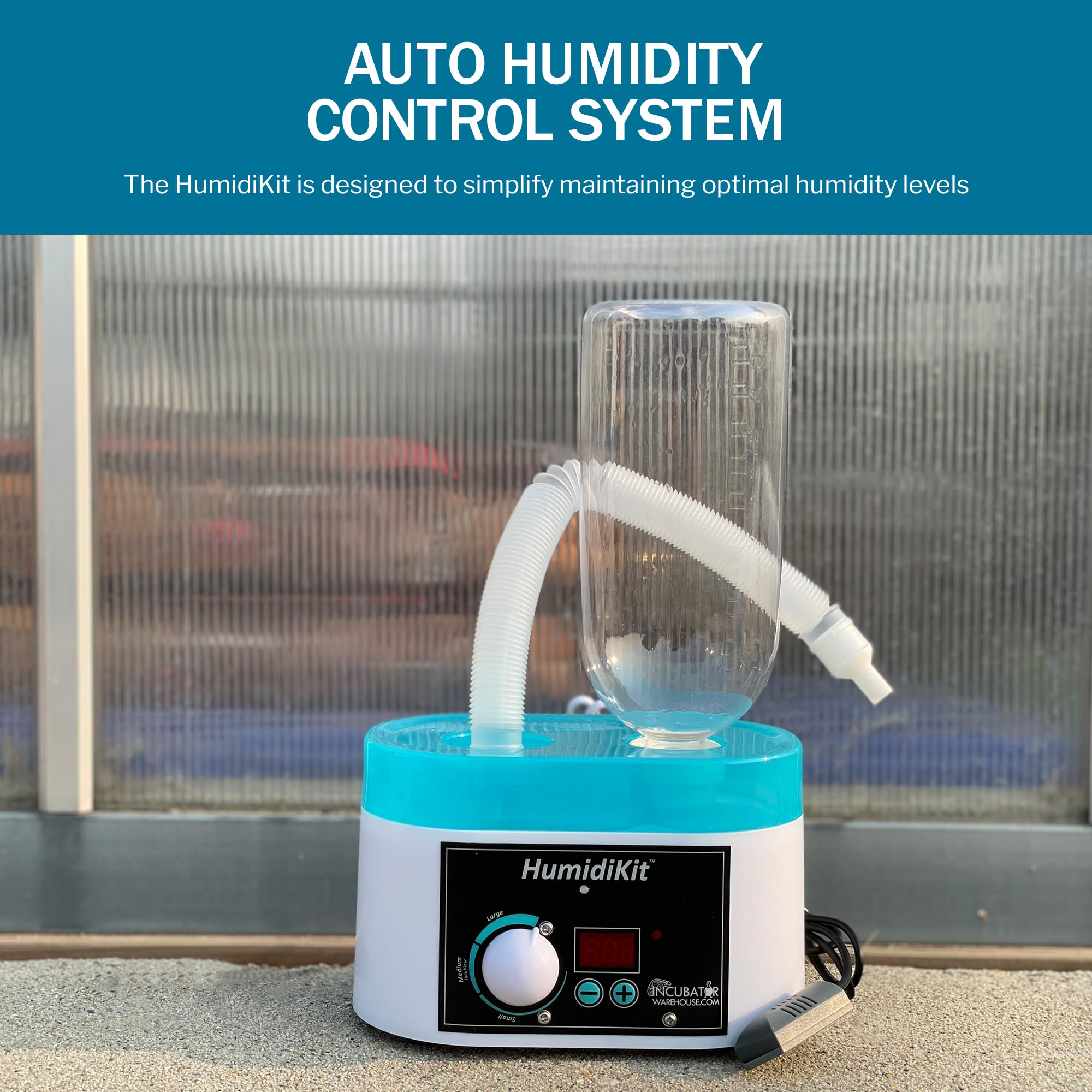 Incubator Warehouse HumidiKit™ Digital Hygrostat - 1L Auto Humidifier with Water Bottle - Humidity Controller for Chicken, Duck & Bird Eggs - Automatic Humidity System for Most Egg Incubators | Perfect for Poultry Farming & Hatching Projects
