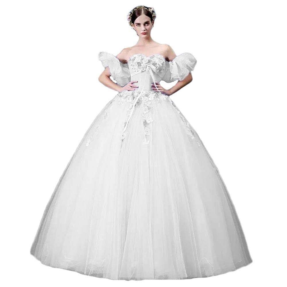 Elegant Women's Puffy Sleeve Quinceañera Dress with Floral Embroidery - Long Prom Party Ball Gown for Sweet 16, Homecoming, and Formal Events