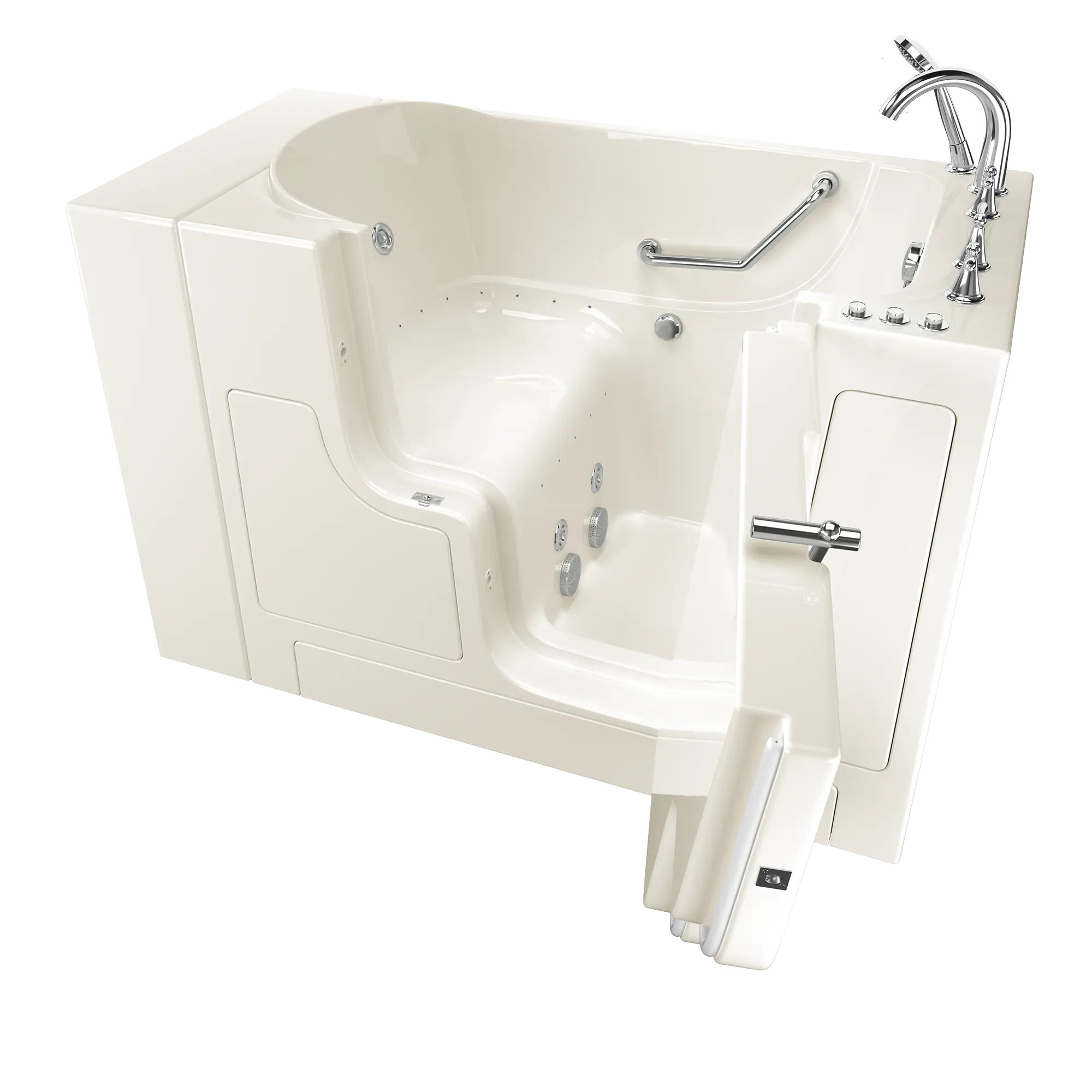 30 x 52 Inch Gelcoat Walk-in Bathtub with Air Spa & Whirlpool Systems - Right Hand Drain & Faucet - Ideal for Elderly & Mobility Support - Perfect for Relaxation & Hydrotherapy at Home