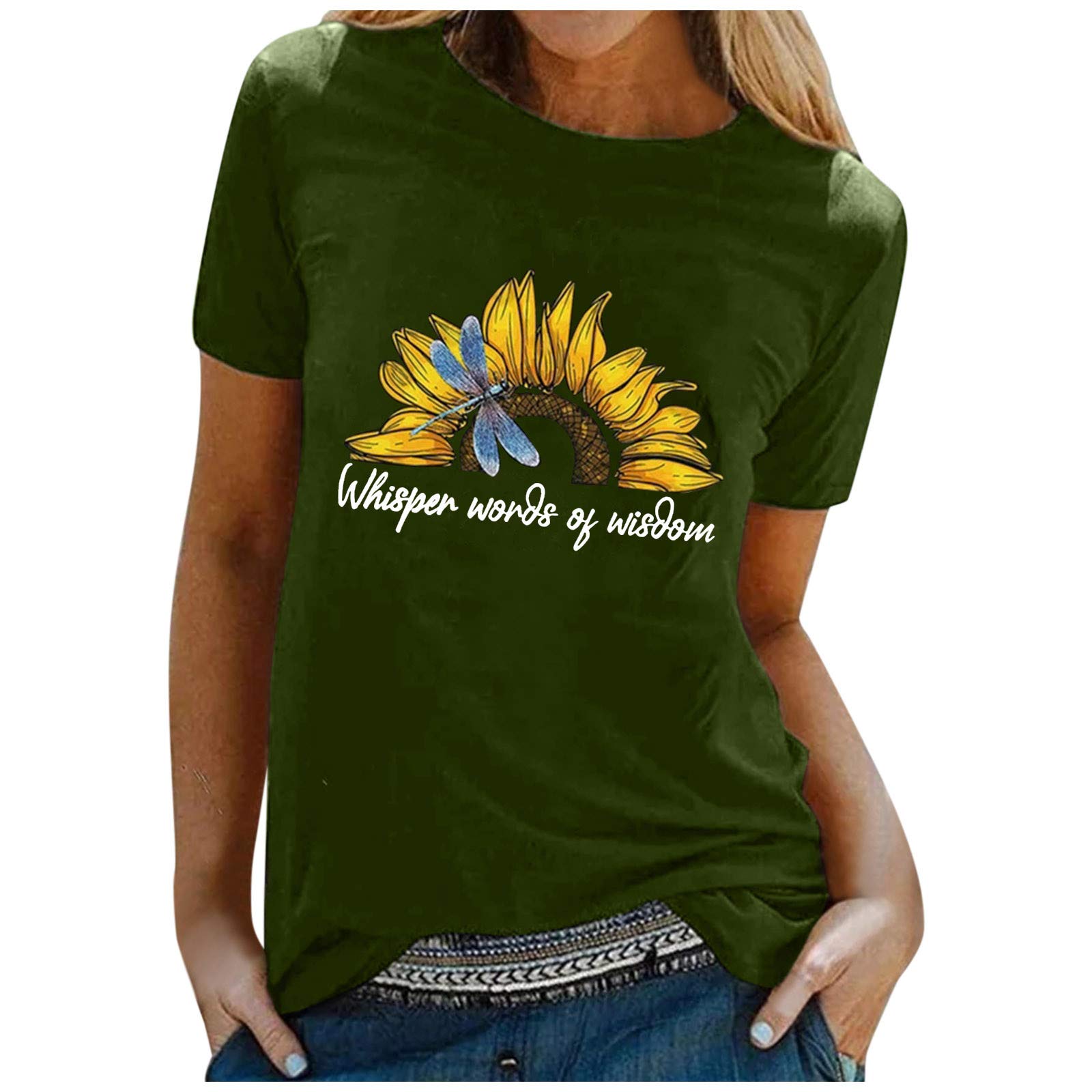 Women's Sunflower Crewneck Oversized Tee Shirt - Plus Size Summer & Workout Tops - Comfortable Casual Wear for Everyday, Gym & Outdoor Activities