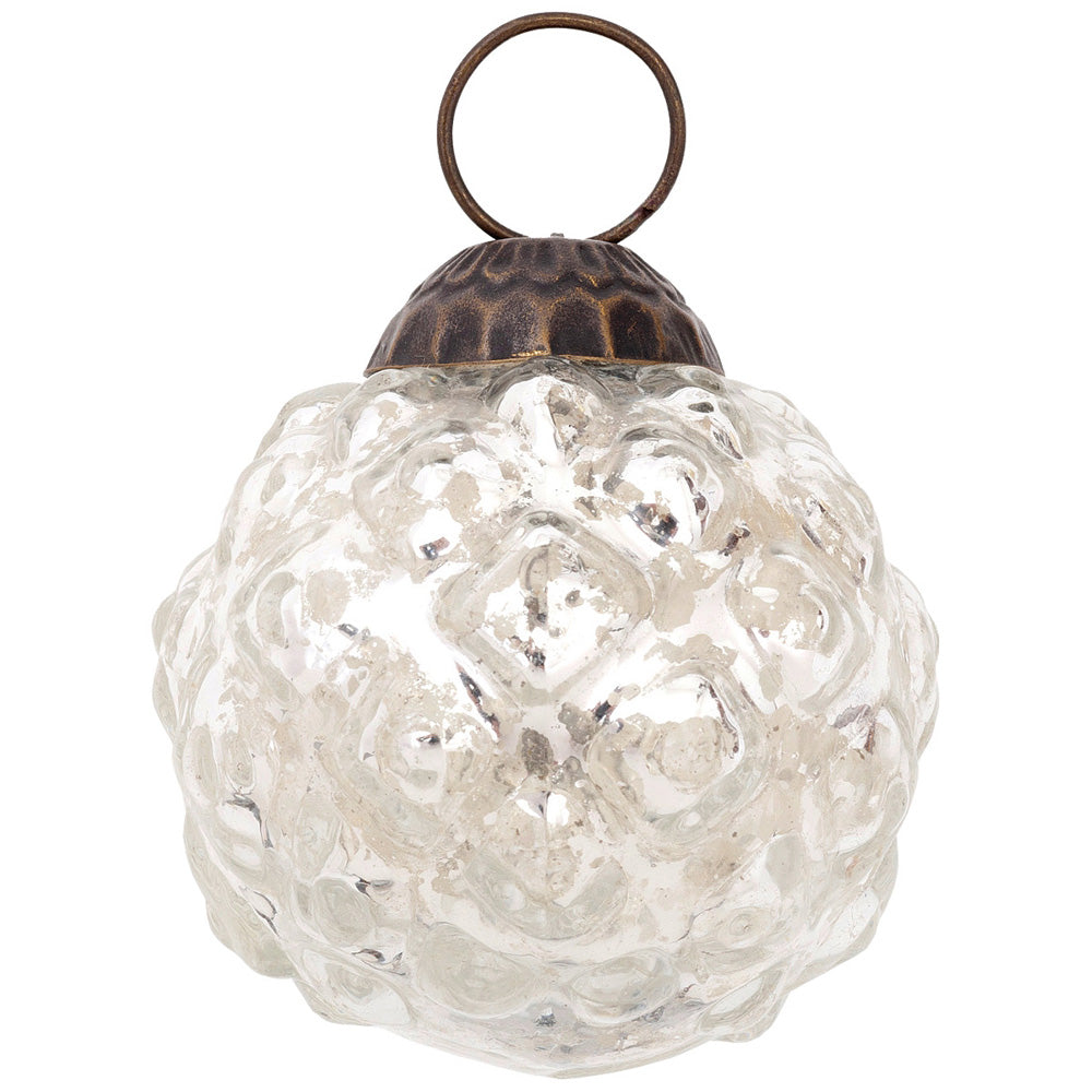 2.25 Inch Silver Bonnie Mercury Glass Hobnail Ball Ornament - Elegant Christmas Tree Decor for Holiday Home, Party & Wedding Decorations