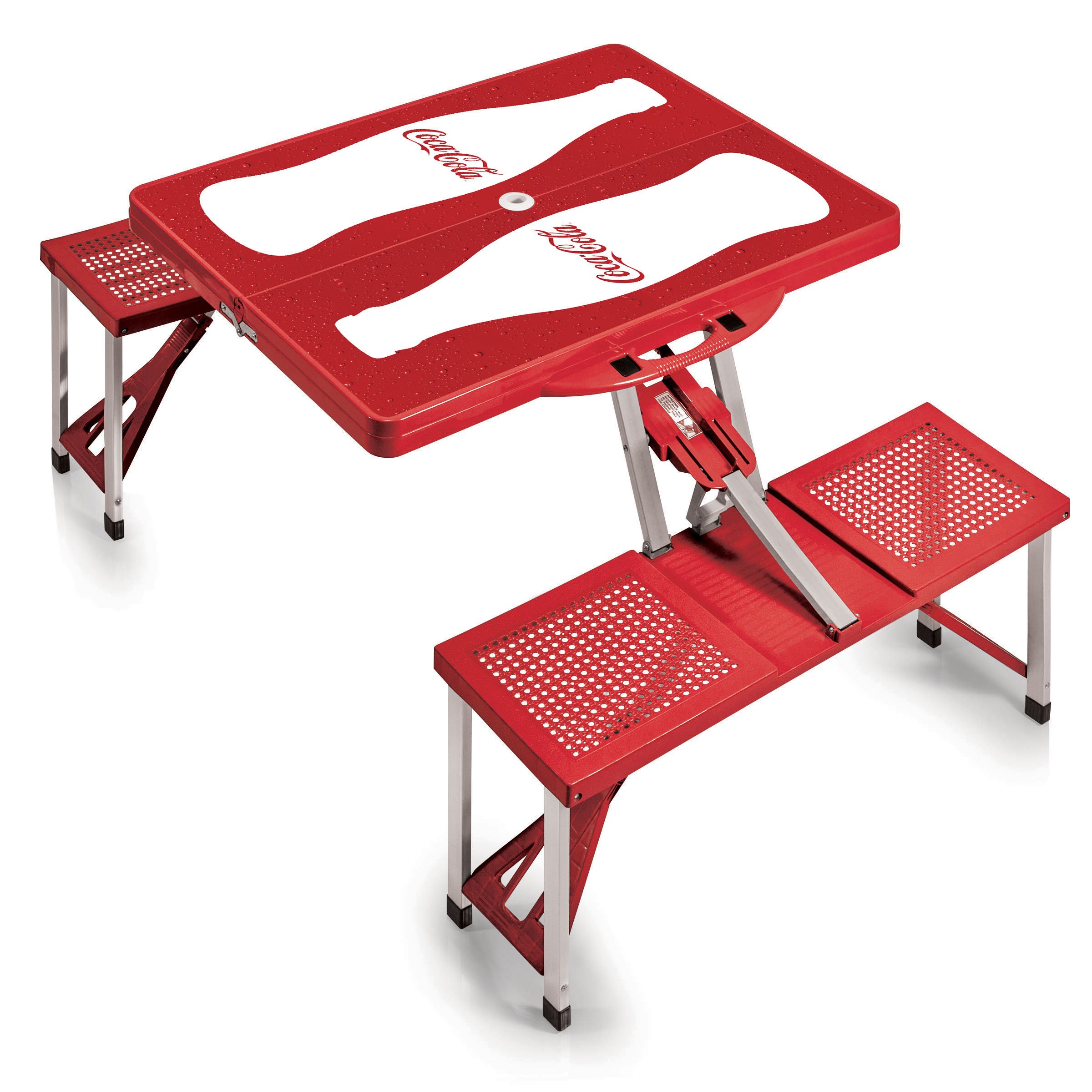 Picnic TIME Coca-Cola Folding Picnic Table - Portable Camping Table with Umbrella Hole for Outdoor, Beach, BBQ, and Tailgating Parties