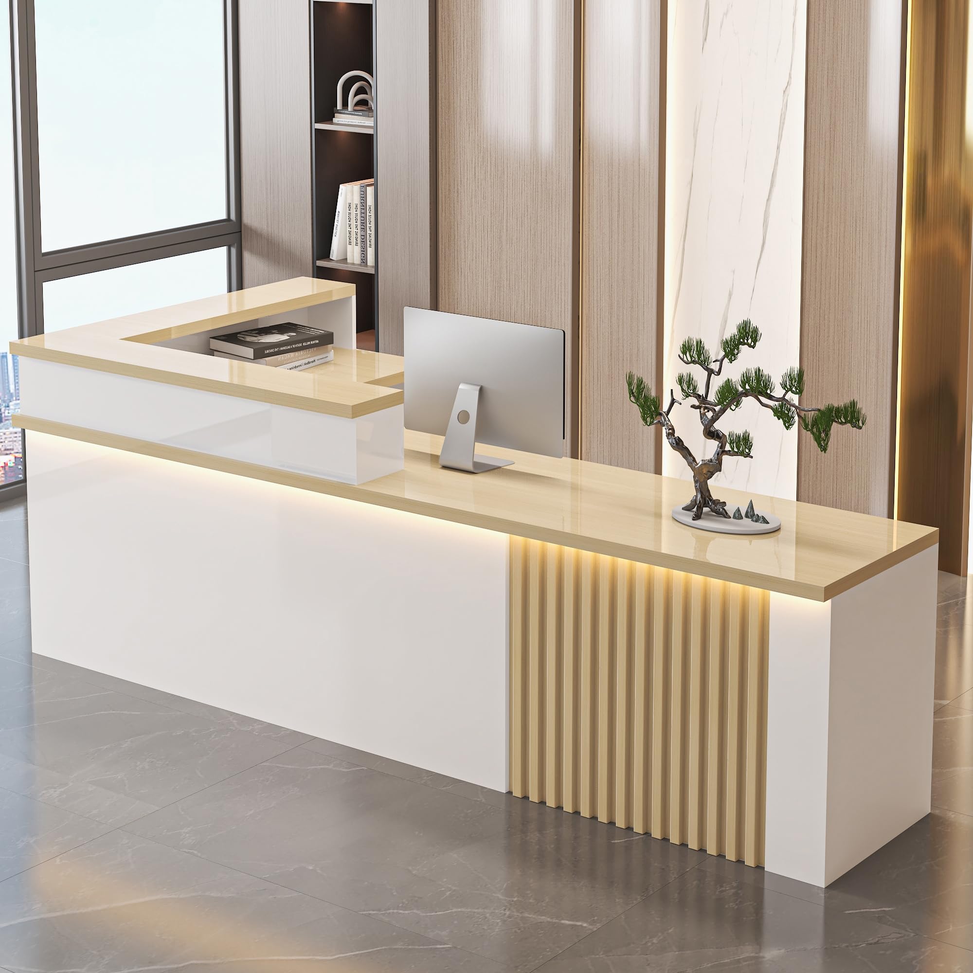 Modern Reception Desk with Counter - Lockable Drawer & Cabinet for Salon, Office, Boutique Lobby - Professional Front Desk Solution for Hotels, Spas & Business Centers