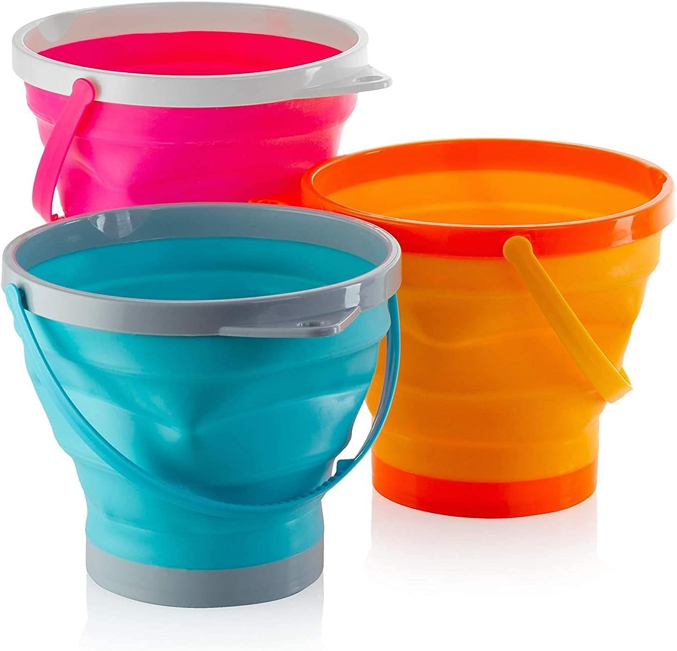 3-Pack Large Foldable Collapsible Buckets - 1.5 Gallon (5 Liter) Multi-Purpose Pail for Beach, Camping, Fishing | Water & Food Storage, Pet Bowls for Dogs & Cats | Portable for Outdoor Activities, Gardening, Car Washing & Emergency Use