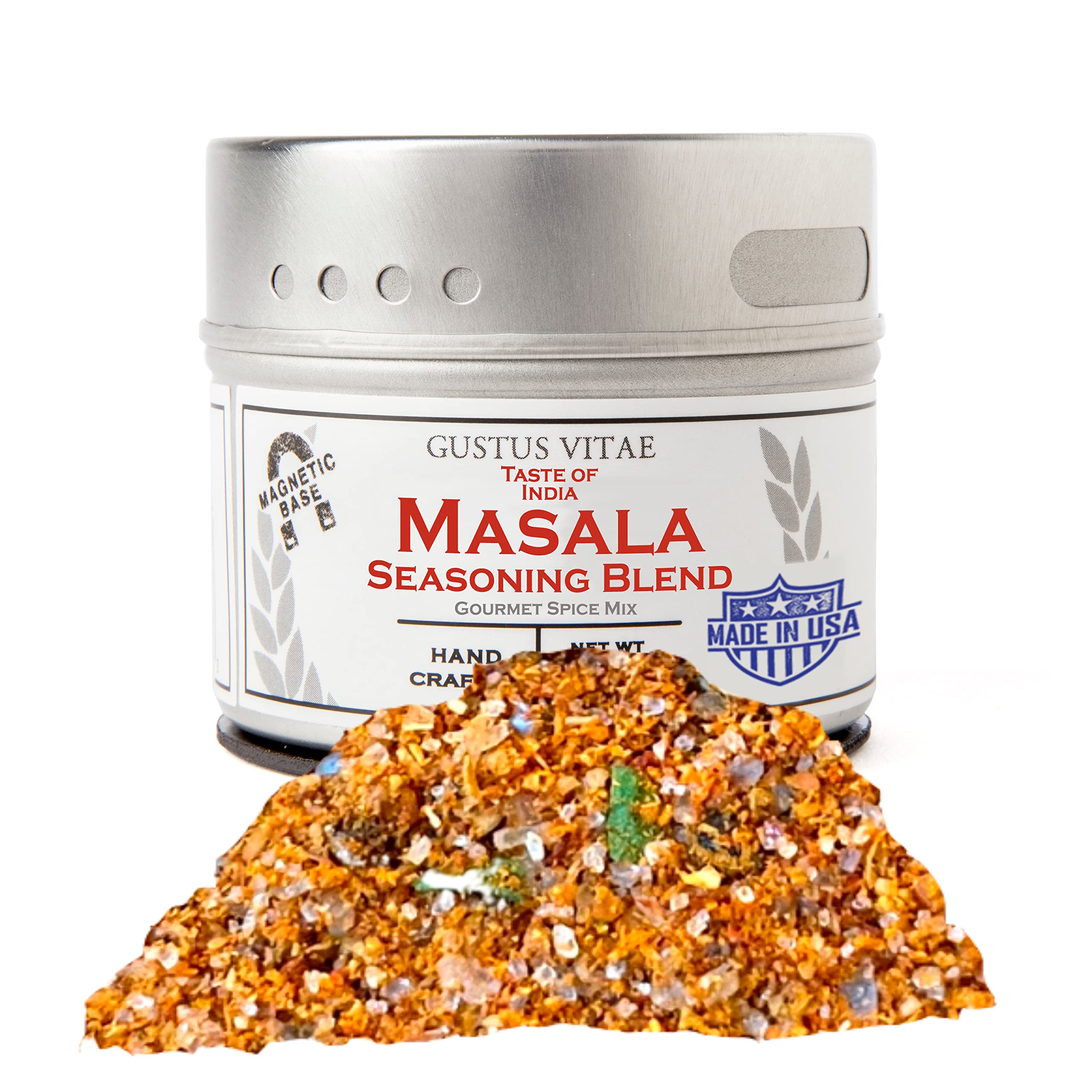 Premium Masala Seasoning Blend - All Natural, Non-GMO, Handmade in Small Batches | Gourmet Indian Spice Mix | Artisanal USA-Made Seasoning | GLP-1 Friendly | Comes in Magnetic Tin | Ultra Premium Quality by Gustus Vitae (#079) - Perfect for Curries, Rice Dishes, Soups & Grilled Meats