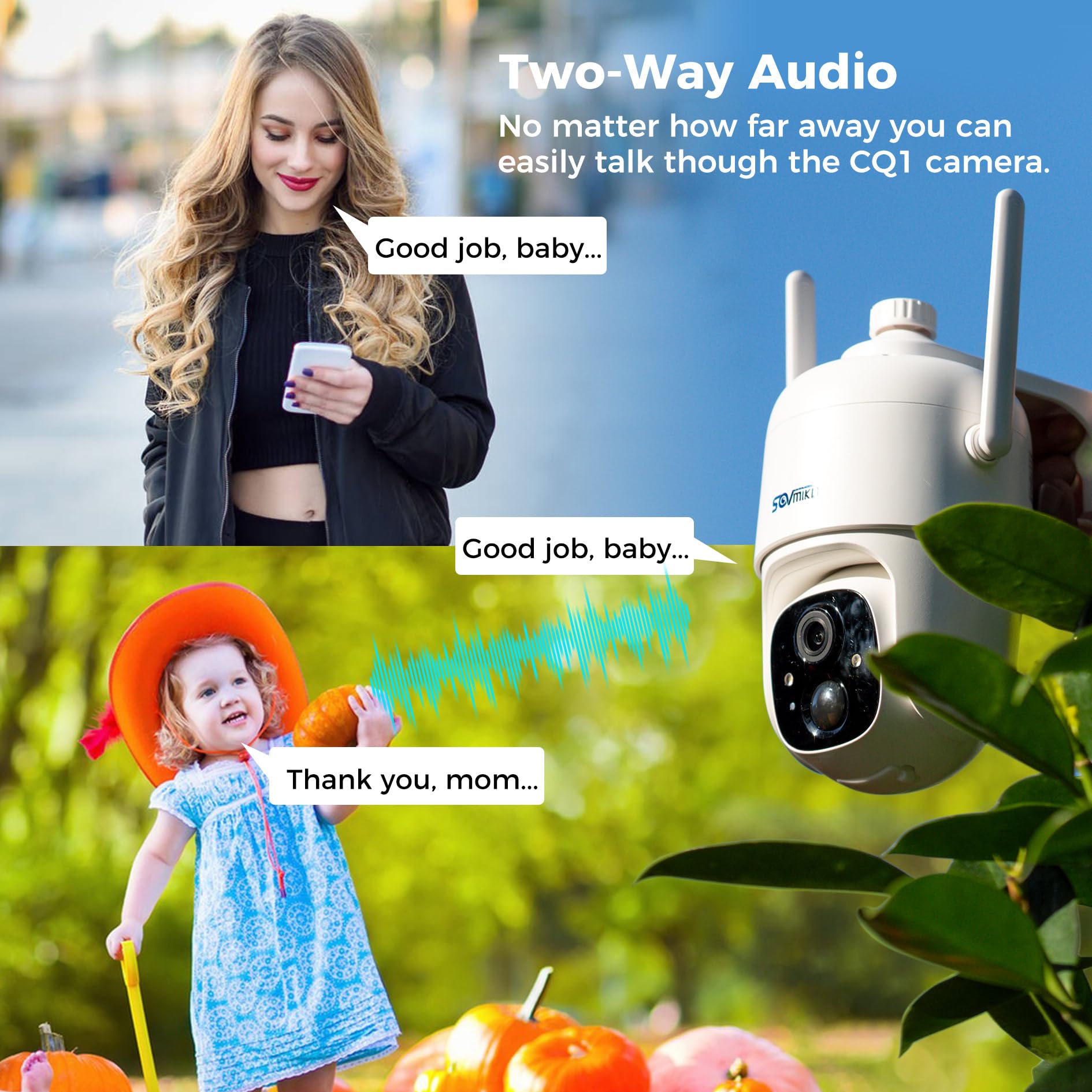 SOVMIKU 2CQ1 AI 2K Solar Wireless Outdoor Security Camera - Battery Powered, Two-Way Audio, Motion Detection, 360° View, Color Night Vision, Easy Setup, Weatherproof - Ideal for Home, Garage & Backyard Surveillance
