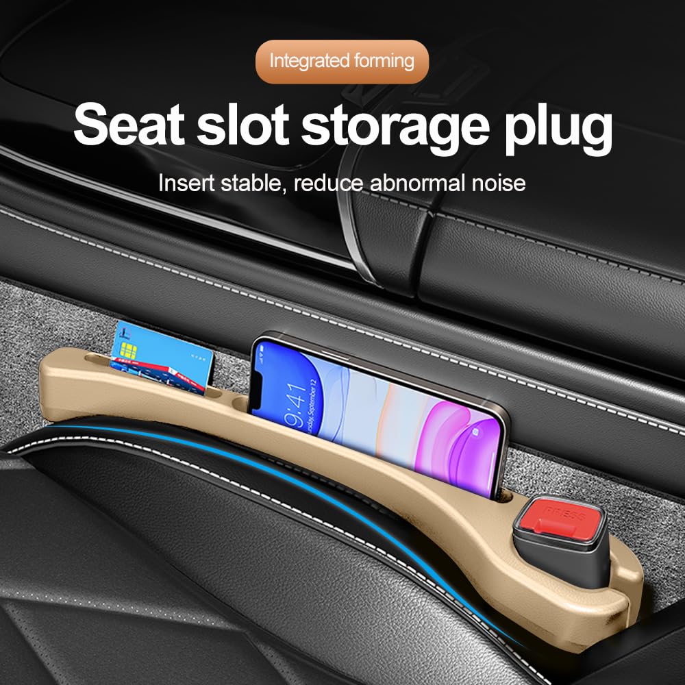 2PCS Universal Car Seat Gap Filler with Phone Holder - New Upgrade Beige Organizer for Preventing Items from Falling, Perfect for Sedans, SUVs, and Trucks