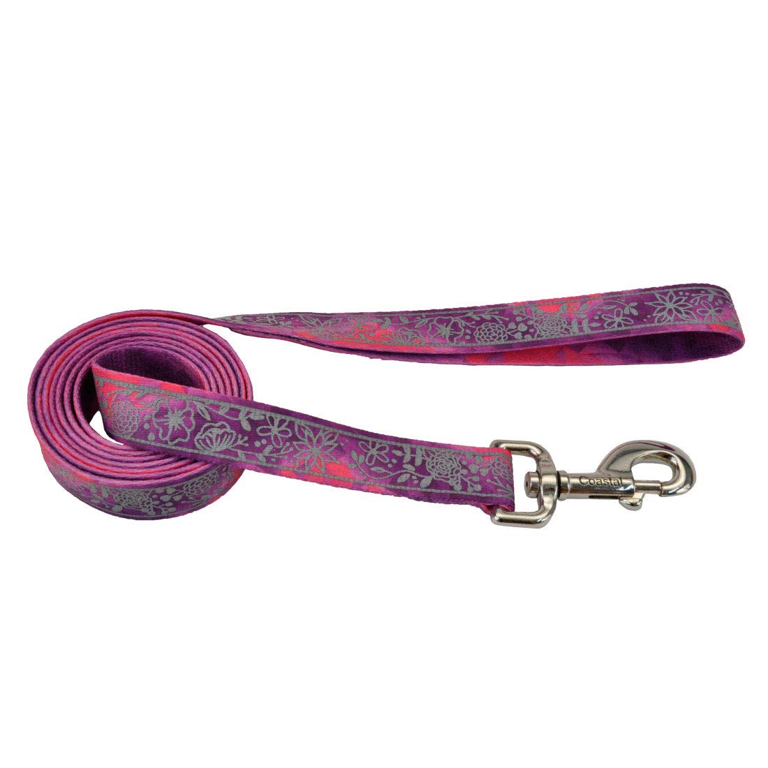 Coastal Lazer Brite Patterned Dog Leash - Pink Multi Flowers Design, 1