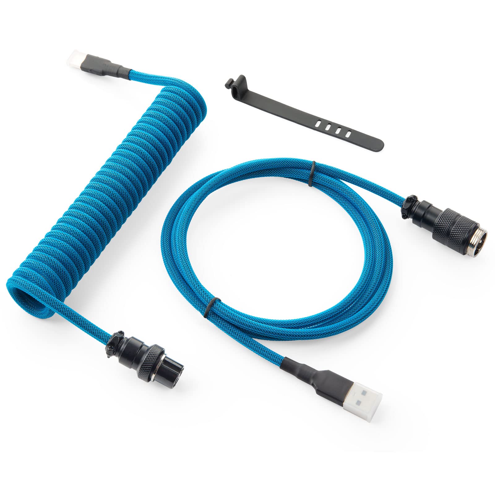 Premium GUNMJO Pro Custom Coiled USB C Cable for Mechanical Gaming Keyboards | Double-Sleeved Detachable Aviator Connector | 1.5M USB-C to USB-A Blue Cable for PC, Mac, PS5 & Workstation Setup