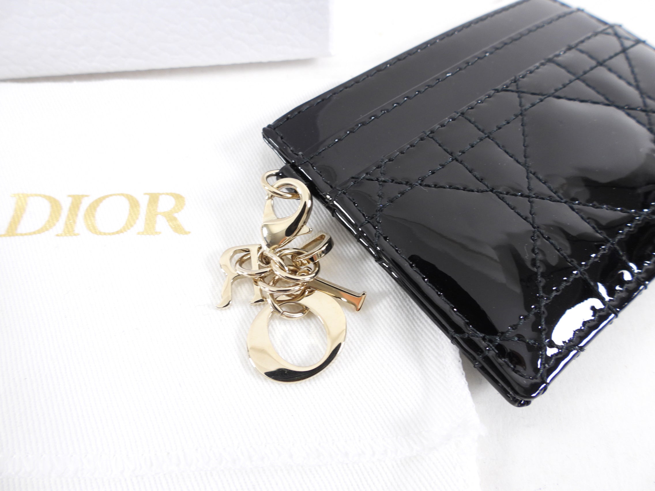 Christian Dior Black Patent Leather Cannage Card Holder - Luxury Wallet for Credit Cards & ID - Perfect for Everyday Use & Special Occasions