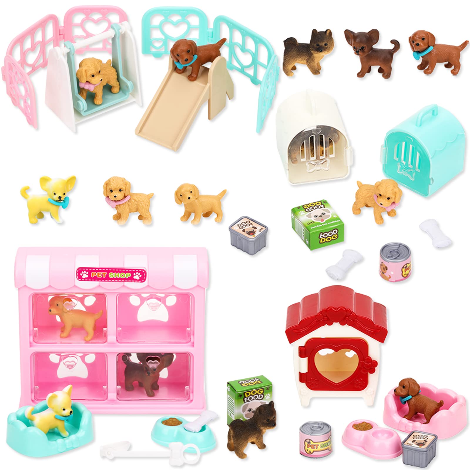 TQQFUN 32-Piece Realistic Dog Figurines Set - Educational Pretend Play Pet Care Toys for Kids, Boys & Girls - Detailed Puppy Figures for Imaginative Play, Learning & Role-Playing Scenarios - Perfect for Home, Classroom & Playdates