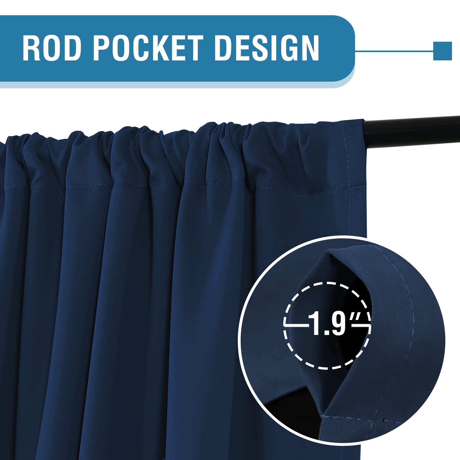 H.VERSAILTEX 100% Blackout Thermal Insulated Curtains - 84 Inch Length Rod Pocket Drapes with Black Liner (2 Panels, Navy) for Bedroom & Living Room - Perfect for Light Blocking, Privacy & Energy Efficiency