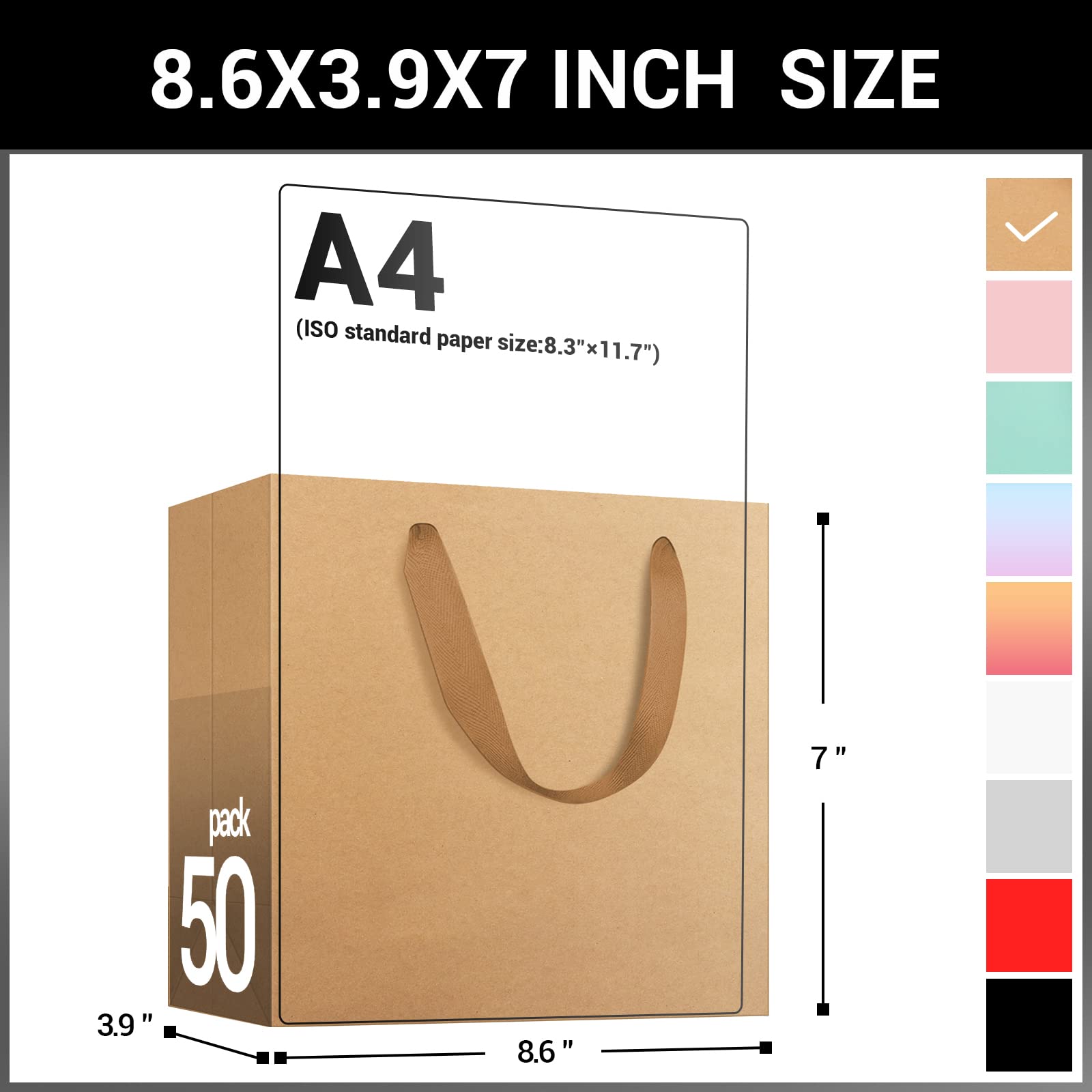 EUSOAR 50pcs Kraft Paper Gift Bags with Ribbon Handles - 8.6