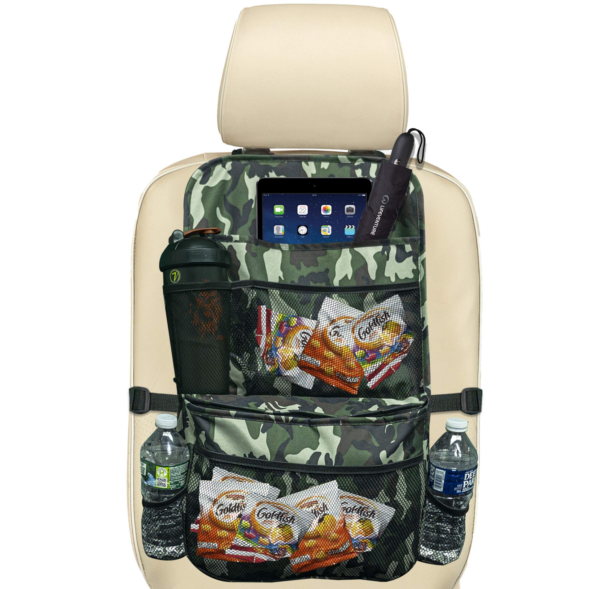 FH Group Multi-Pocket Camo Print Car Seat Back Organizer with Insulated Cooler - Universal Backseat Storage for Kids, Travel & Road Trips - Perfect for Toys, Snacks, Books & Road Trip Essentials