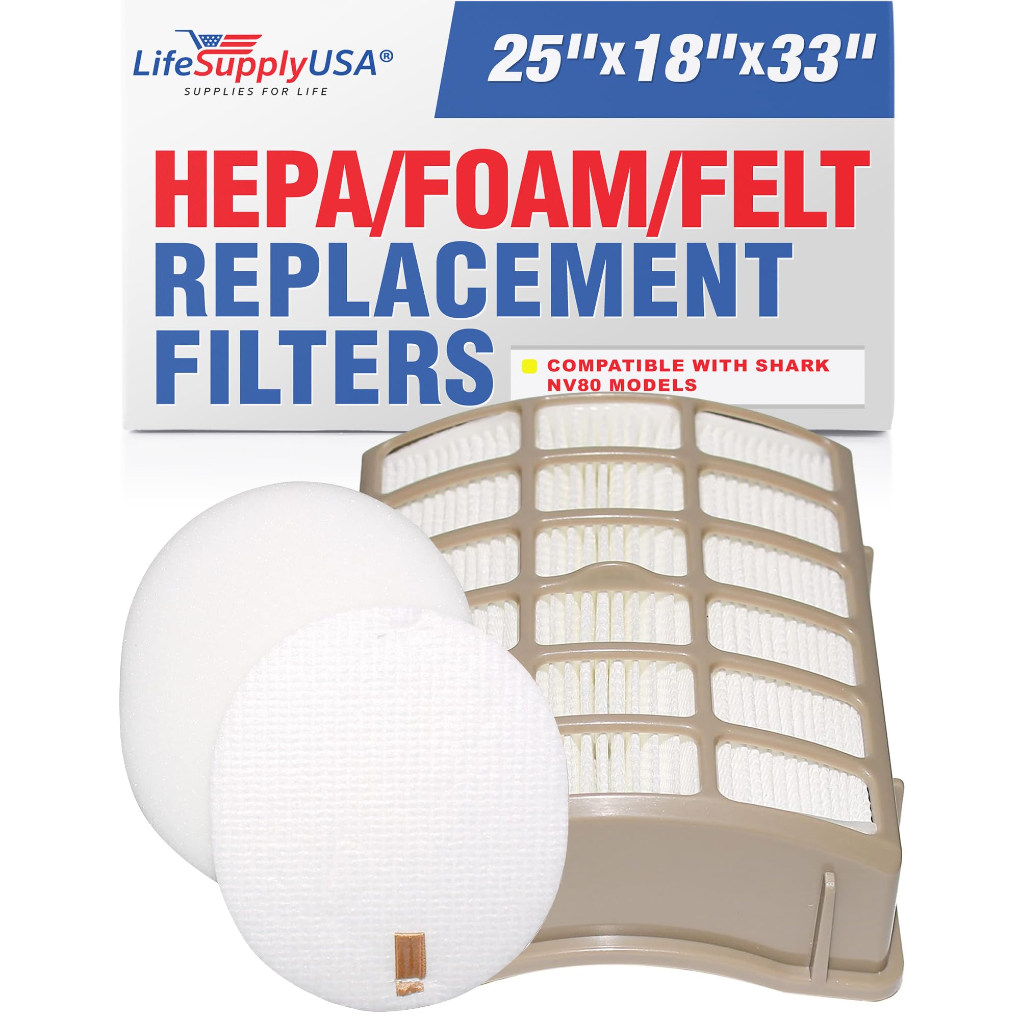 LifeSupplyUSA Vacuum Foam and Felt HEPA Filter Replacement Compatible with Shark Navigator Professional NV60 NV70 NV71 NV80 NV90 NV95 UV420 - XFF80 & XHF80 Replacement Parts - Perfect for Pet Hair, Allergies, and Deep Cleaning