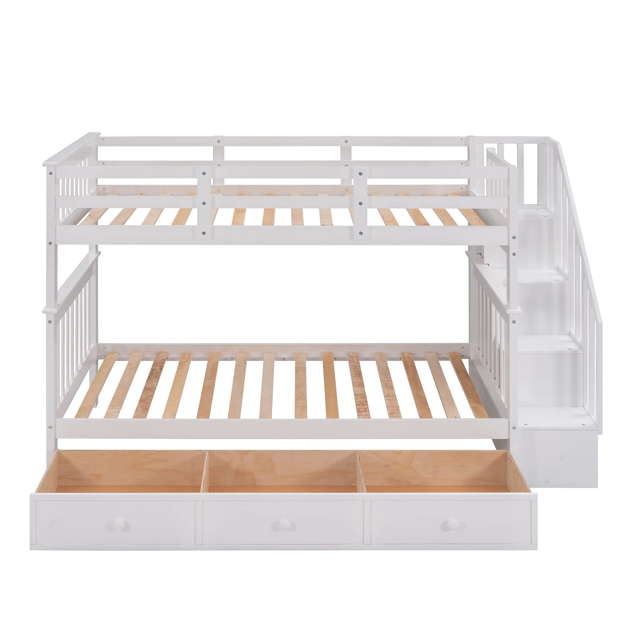 LZ LEISURE ZONE Twin Over Twin Bunk Bed with Storage Drawers & Staircase - Space-Saving Twin Size Bunk Bed Frame with Safety Guard Rail - Perfect for Kids' Bedroom, Guest Room or Small Spaces (White, Twin/Twin with Drawers)