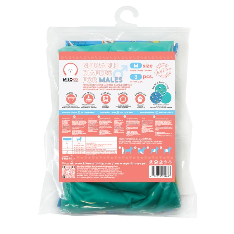 Misoko Washable Dog Diapers for Male Dogs - Reusable Pet Belly Bands, 3 Pack - Perfect for House Training, Incontinence & Travel Protection