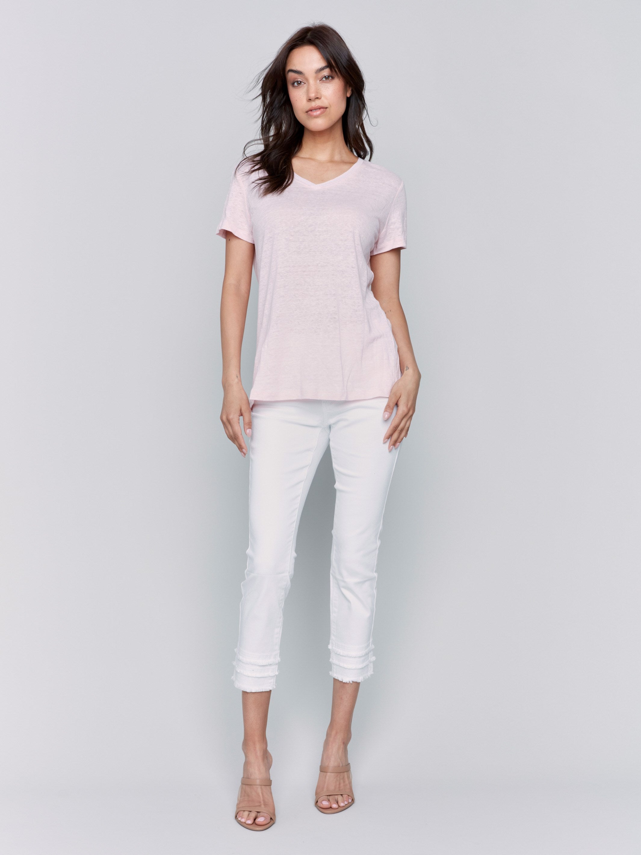 Soft & Breathable Linen Blend V-Neck T-Shirt for Women | Comfortable Summer Casual Tee | Perfect for Beach, Travel & Everyday Wear
