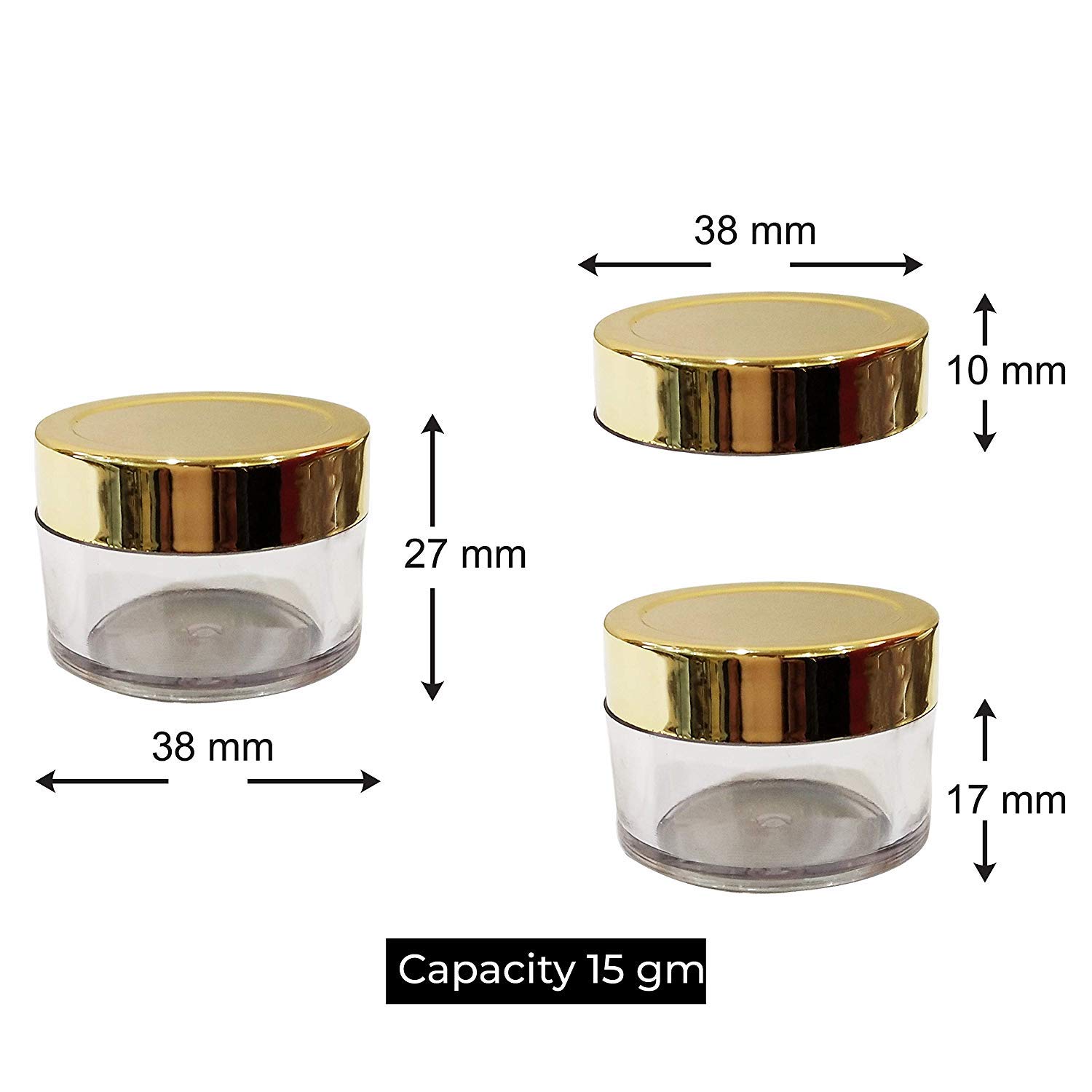 Dinemart 8-Piece 15GMS Clear Sanjar Cosmetic Jars with Golden Lids & White Stoppers - Empty Containers for Lip Balm, DIY Skincare, Body Butter & Creams - Perfect for Home Beauty Products, Travel Size Storage & Gift Packaging