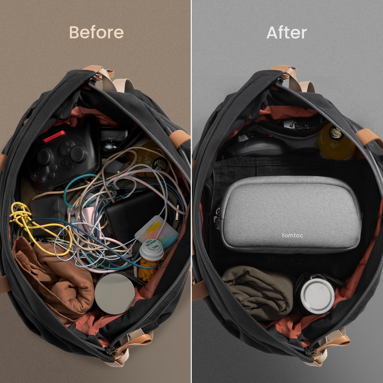 tomtoc Waterproof Electronics Organizer Travel Case - Tech Pouch for Cables, Phone, AirPods, USB Drive & Daily Essentials | Perfect for Business Travel, Commuting & Digital Nomad Lifestyle