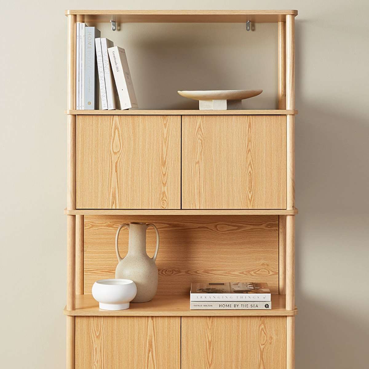 Eden Tall Shelf with Storage - Natural Wood Bookshelf for Living Room, Bedroom & Office - Organize Books, Decor & Essentials in Style