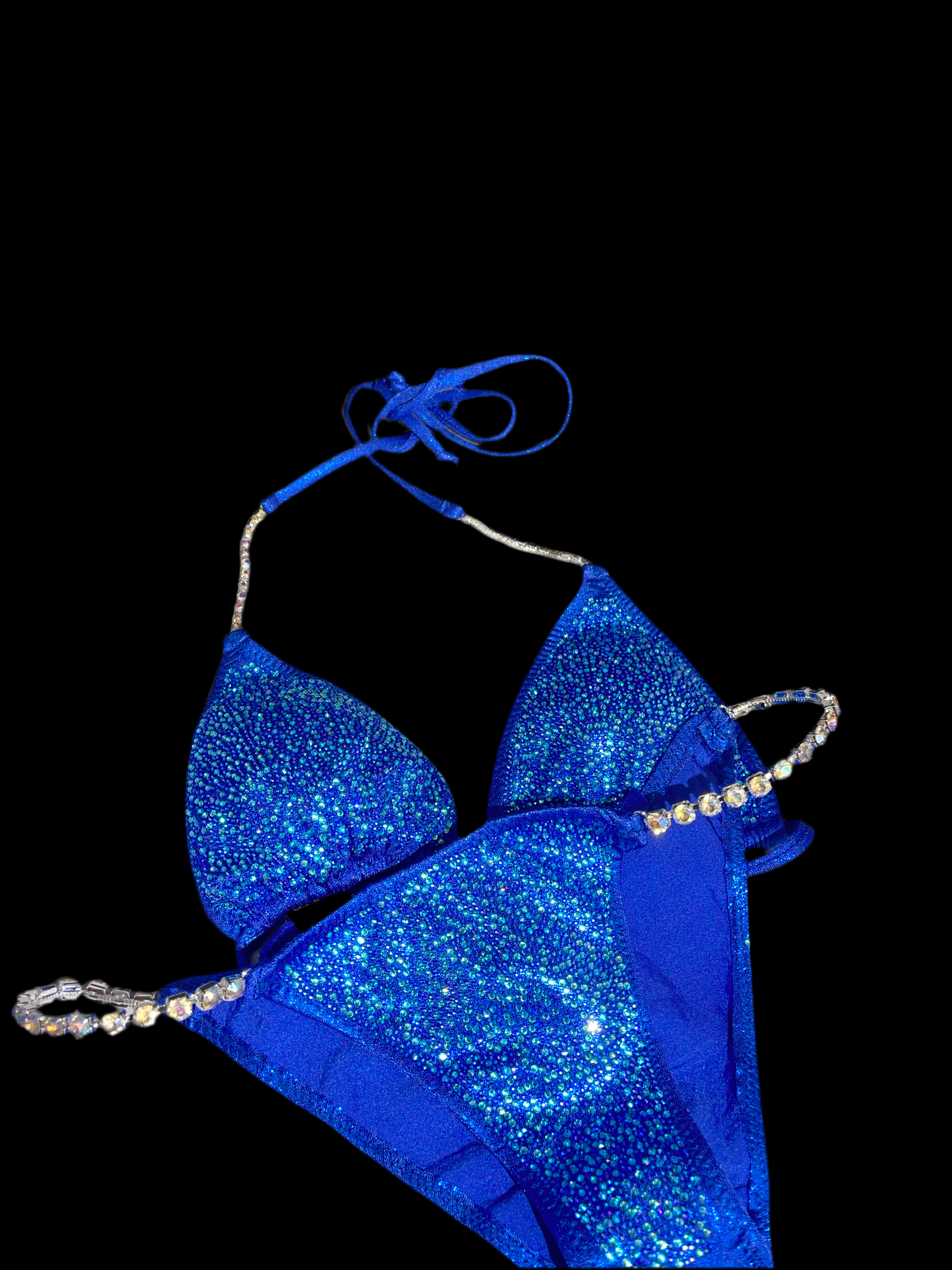 Blue & Turquoise Rhinestone Bikini Competition Suit - 3-Layer Color Effect for Swimwear Pageants & Poolside Glamour