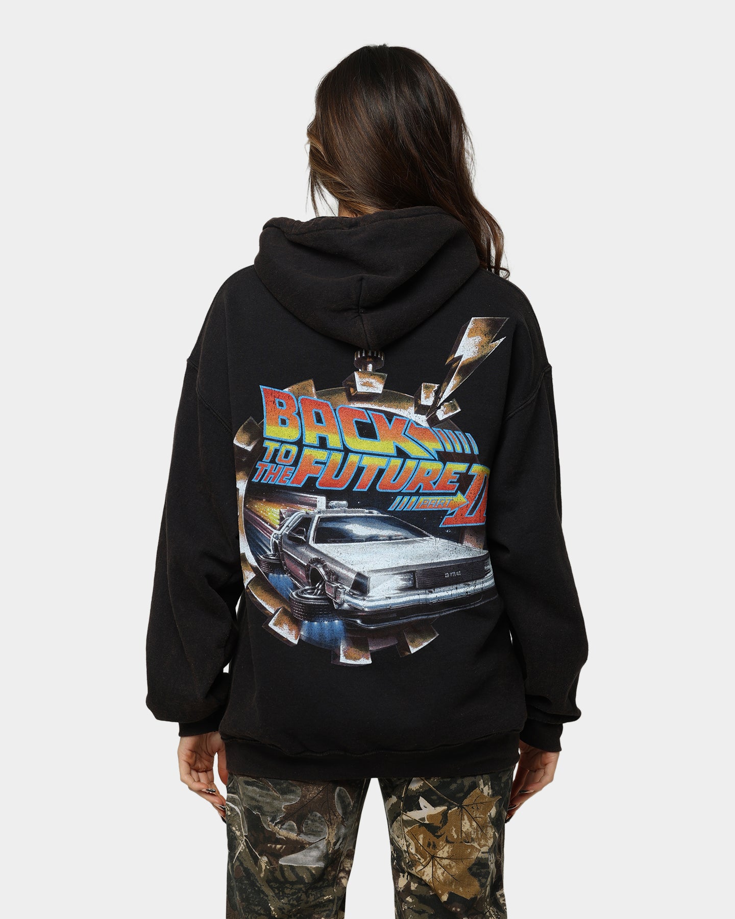 Vintage Back To The Future 2 Hoodie - Washed Black Retro Movie Sweatshirt | American Thrift | Perfect for Cosplay, 80s Theme Parties & Movie Fans