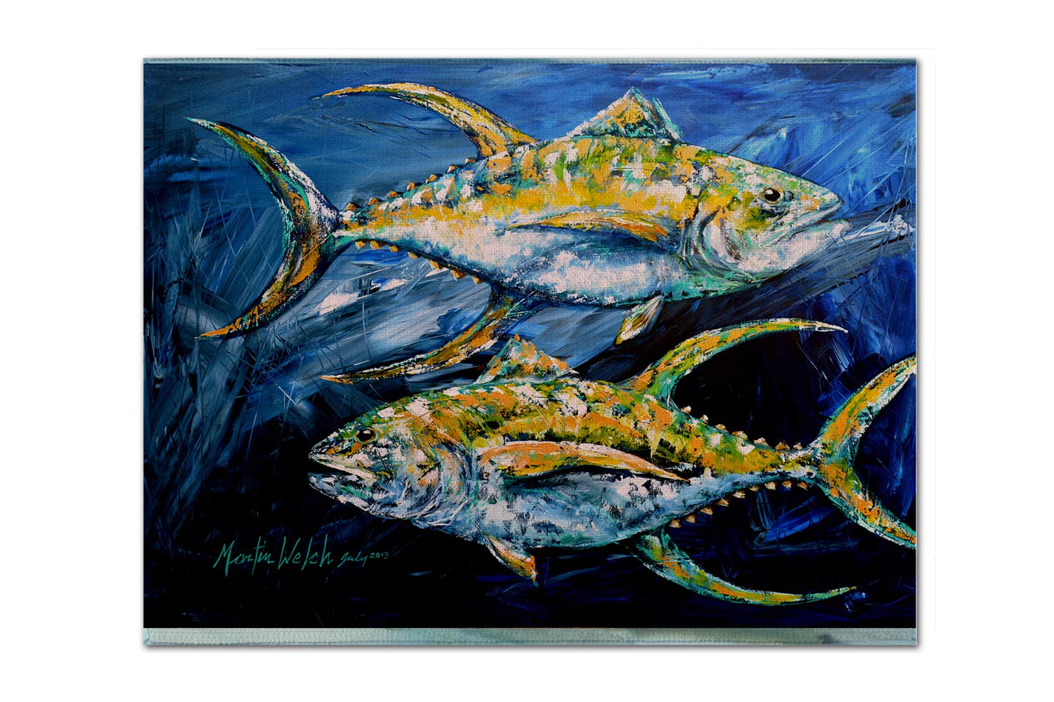 Caroline's Treasures MW1125PLMT Blue Tuna Fish Fabric Placemat - Washable, No Ironing, Linen-Look Table Decor for Dining Room, Kitchen, and Party Settings