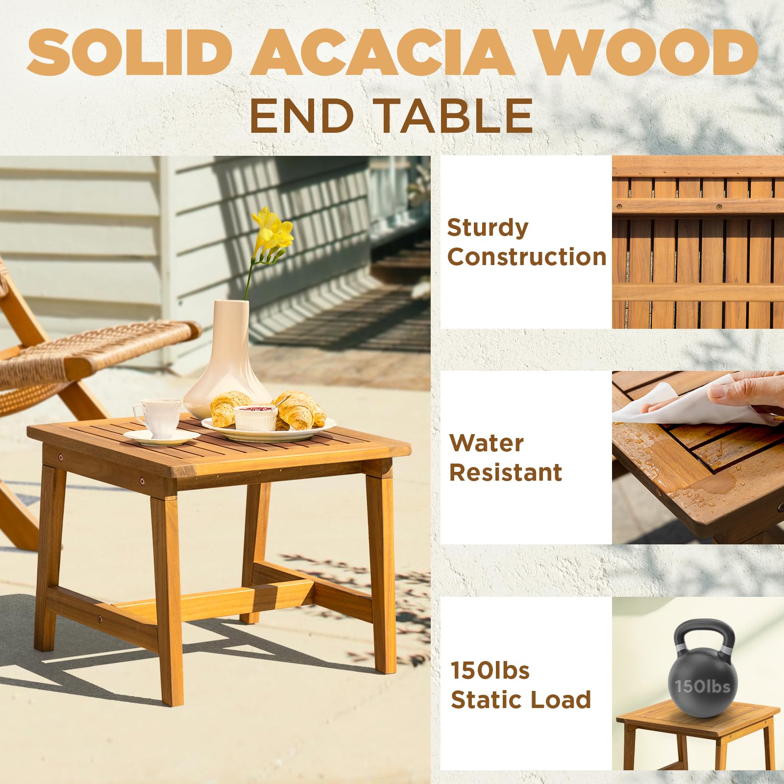 IDZO 400lbs Capacity Twisted Wicker Foldable Reclining Bistro Set of 3 - FSC Certified Acacia Wood Patio Furniture for Outdoor, Garden, Balcony & Indoor Use - Perfect for Backyard Relaxation, Poolside Lounging and Dining Al Fresco