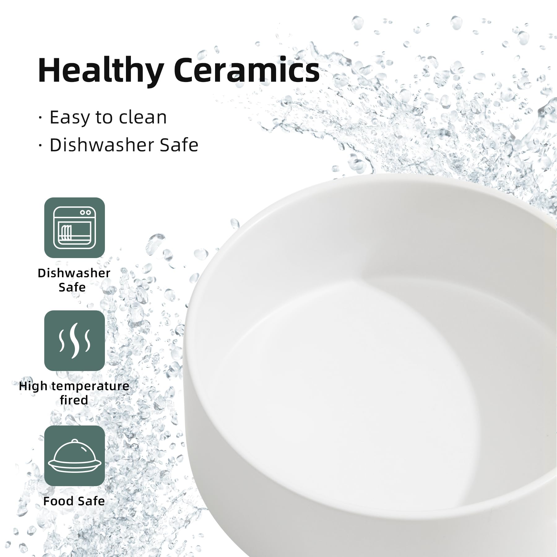 Non-Slip Ceramic Dog Food and Water Bowl for Large Dogs - 8 Inch White Pet Dish with Spine Protection - Perfect for Mealtime, Travel & Home Use