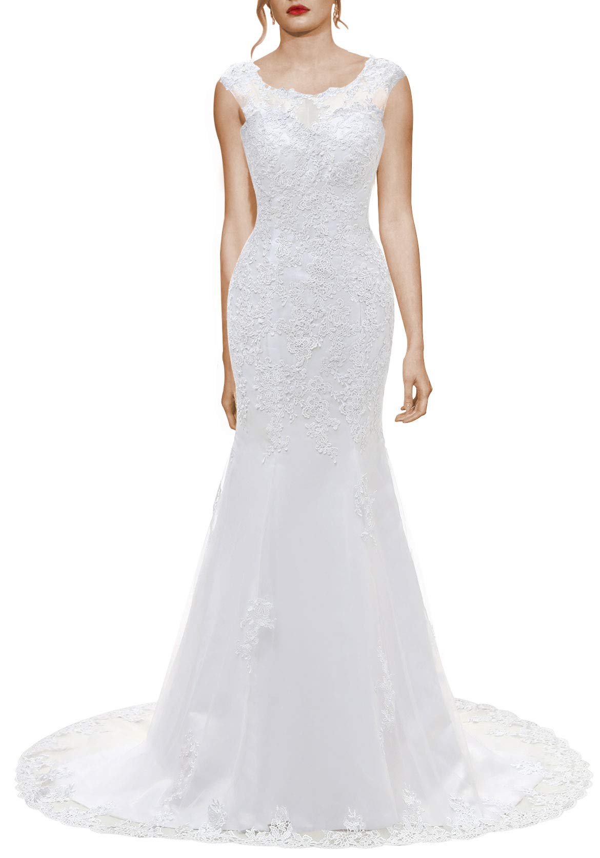 Elegant Lace Mermaid Wedding Dress with Long Train for Bride – Perfect for Church Ceremony, Beach Wedding, and Formal Reception