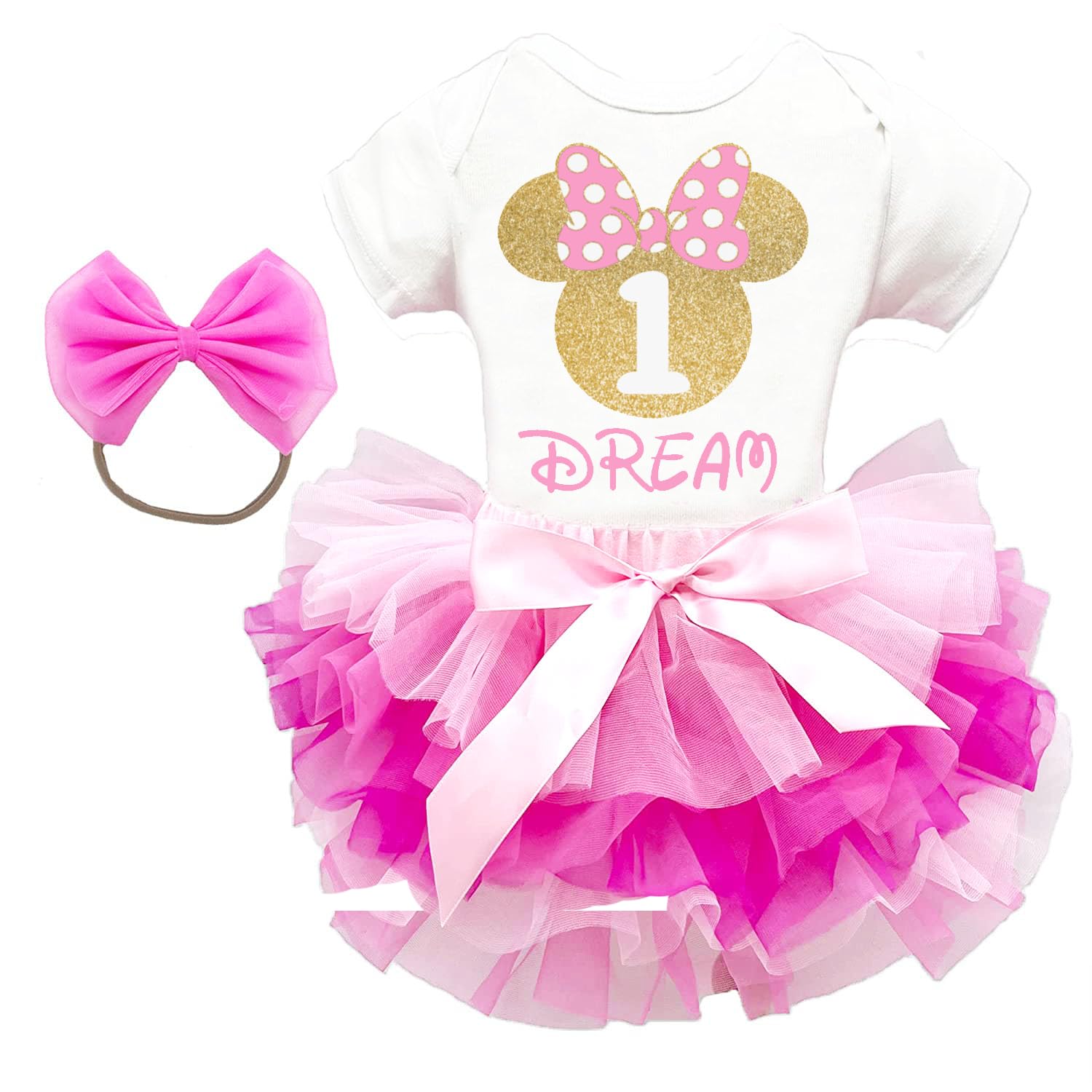 Minnie Mouse Birthday Outfit for Girls - 1st 2nd 3rd 4th Birthday Party Dress with Pink Tutu & Gold Accents | Perfect for Disney Themed Parties, Photo Shoots & Special Celebrations