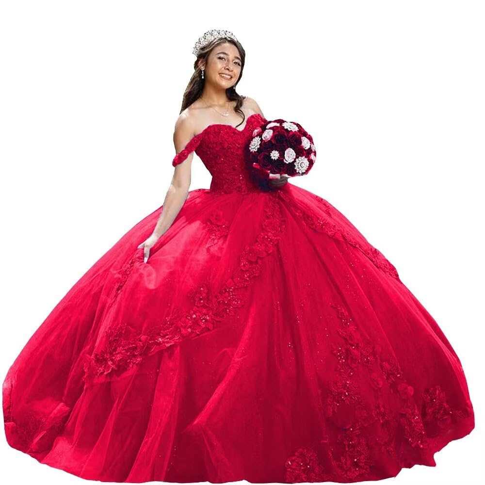 Royal Blue Off Shoulder Quinceanera Dress with 3D Flower Appliques - Sweet 16 Prom Gown for Princess Ball 2025 | Perfect for Quinceañeras, Prom Nights & Formal Dances