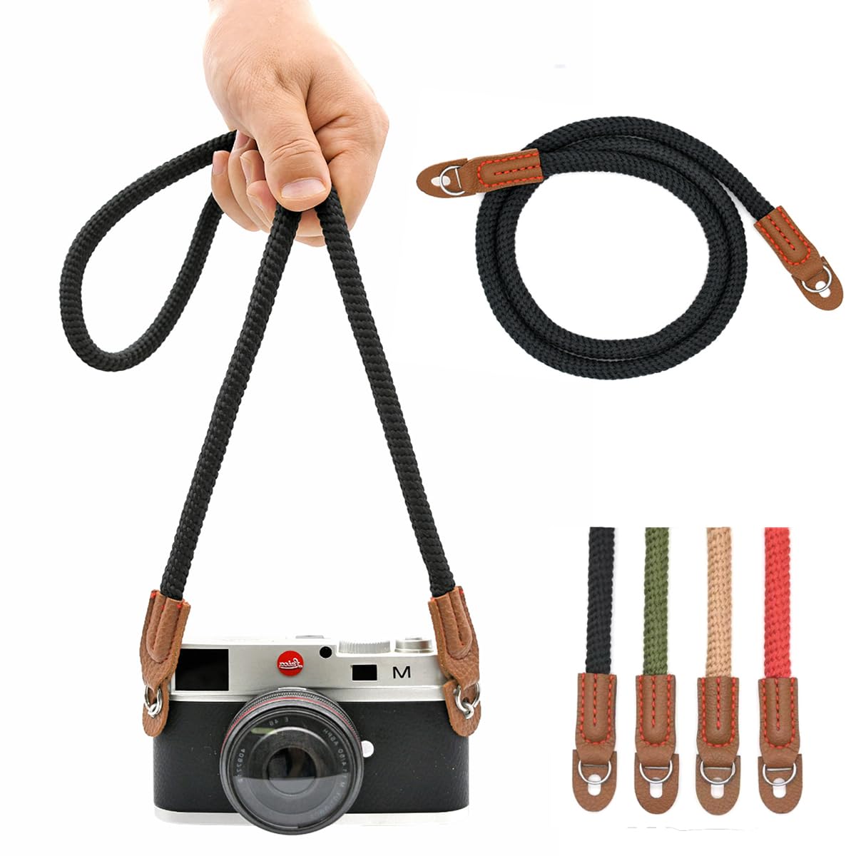 Vintage Soft Cotton Camera Strap - 100cm Adjustable Neck & Shoulder Belt for DSLR & Mirrorless Cameras - Durable & Comfortable for Travel, Photography & Everyday Use (Black)