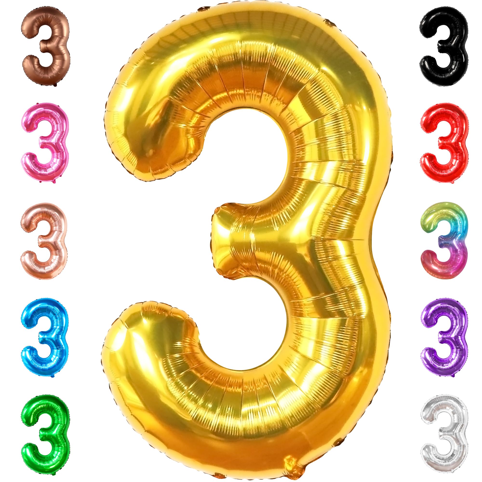 KatchOn 40 Inch Giant Gold Number 3 Balloon - Large Foil 3 Shaped Balloon for 3rd Birthday Party Decorations, Anniversary Celebrations, Baby Showers & Gender Reveals - Perfect for Boys Birthday, 3 Year Old Party Decor & Photo Backdrops