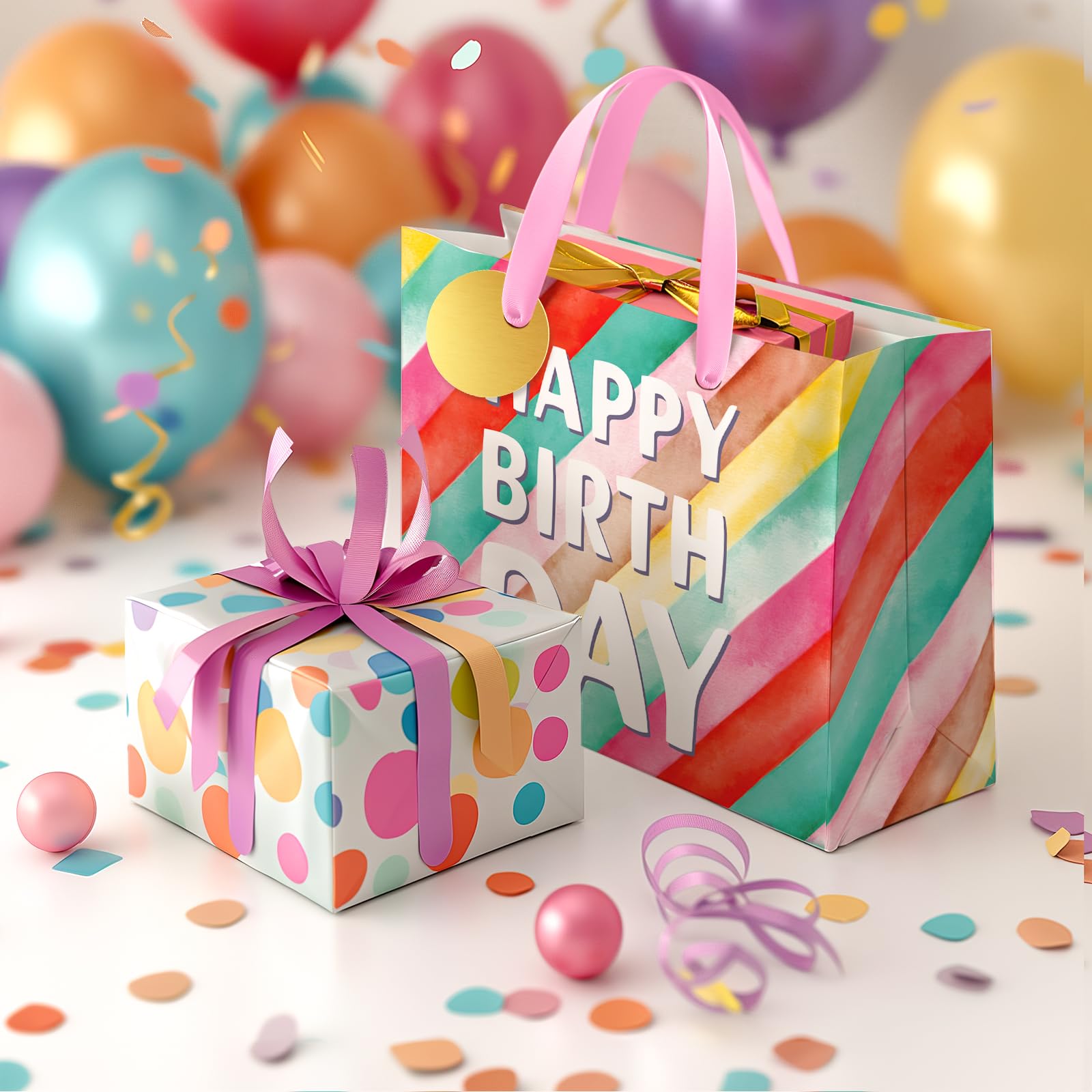 BGTCARDS Reusable Birthday Gift Bags with Tissue Paper & Greeting Card - 13x10x5 Inch Party Favor Bags with Handles for Presents, Birthdays, Baby Showers & Special Occasions | Perfect for Gift Wrapping, Party Decorations & Thoughtful Surprises