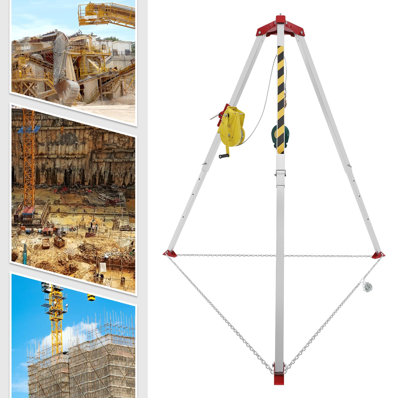 Heavy Duty Confined Space Tripod Kit with 2600 lbs Winch & Fall Arrester - Adjustable 5.2-8 FT Rescue Tripod for Well, Sewer & Tank Access - Ideal for Industrial Safety, Emergency Rescue & Underground Maintenance