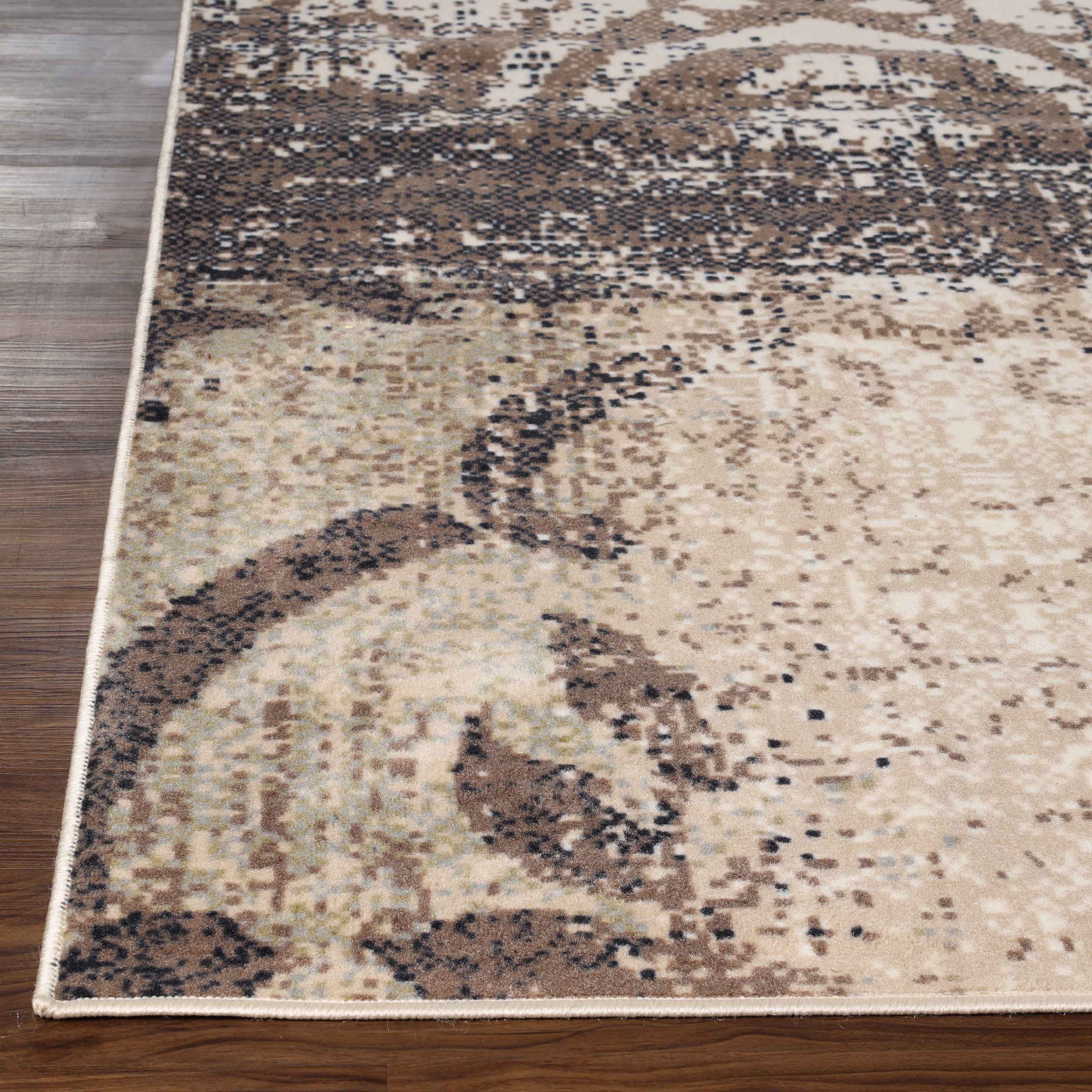 Bristol Distressed Abstract Damask Indoor Area Rug - Non-Slip Living Room Carpet Runner for Bedroom, Hallway & Entryway Decor