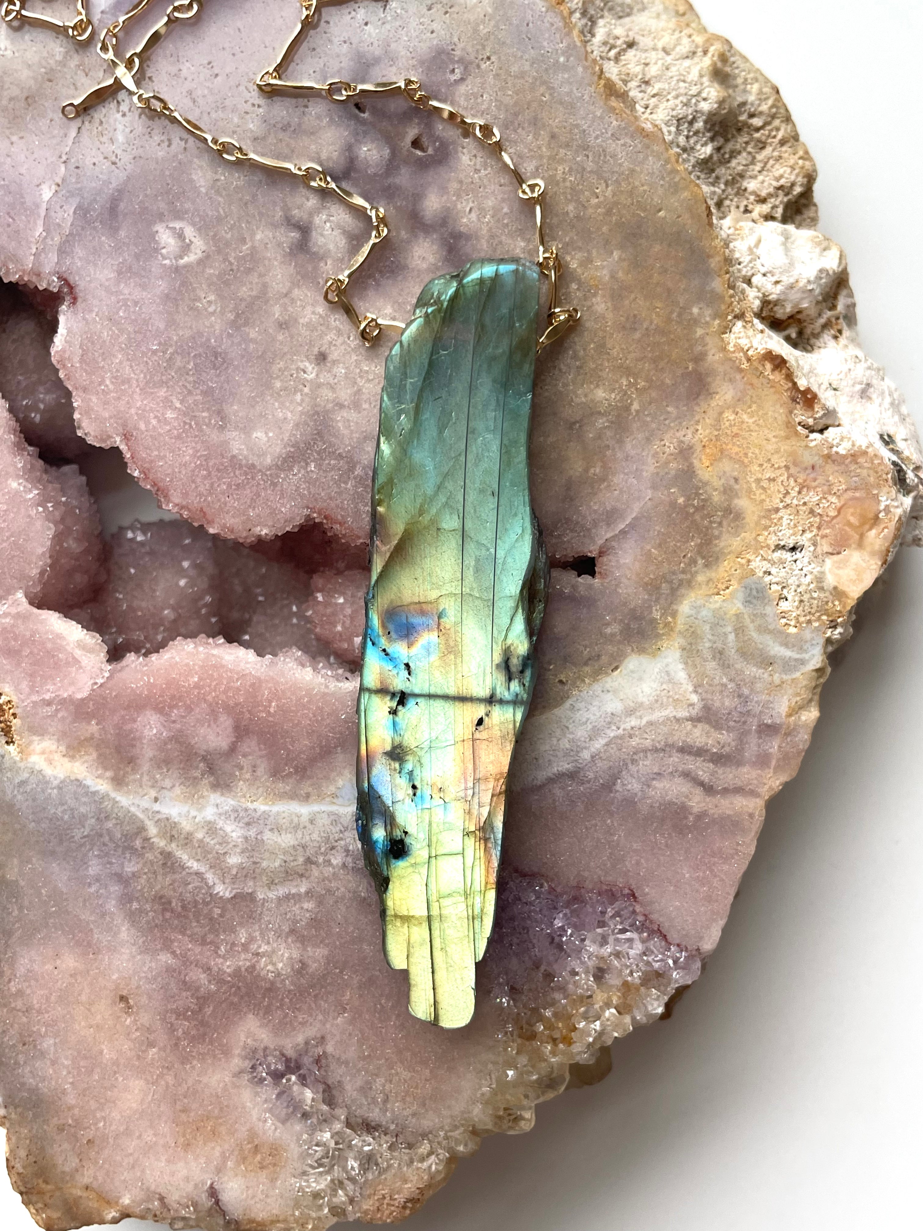 Stunning Large Labradorite Crystal Necklace – Handmade Statement Jewelry for Women – Perfect for Boho, Spiritual & Everyday Wear