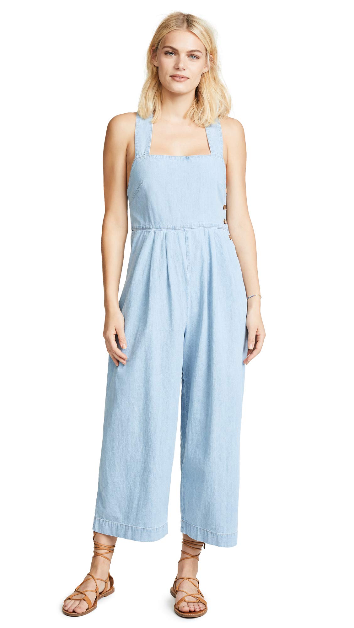 Free Women's Farah Light Wash Denim Jumpsuit - Stylish Casual Romper for Summer Outings, Beach Vacations & Music Festivals
