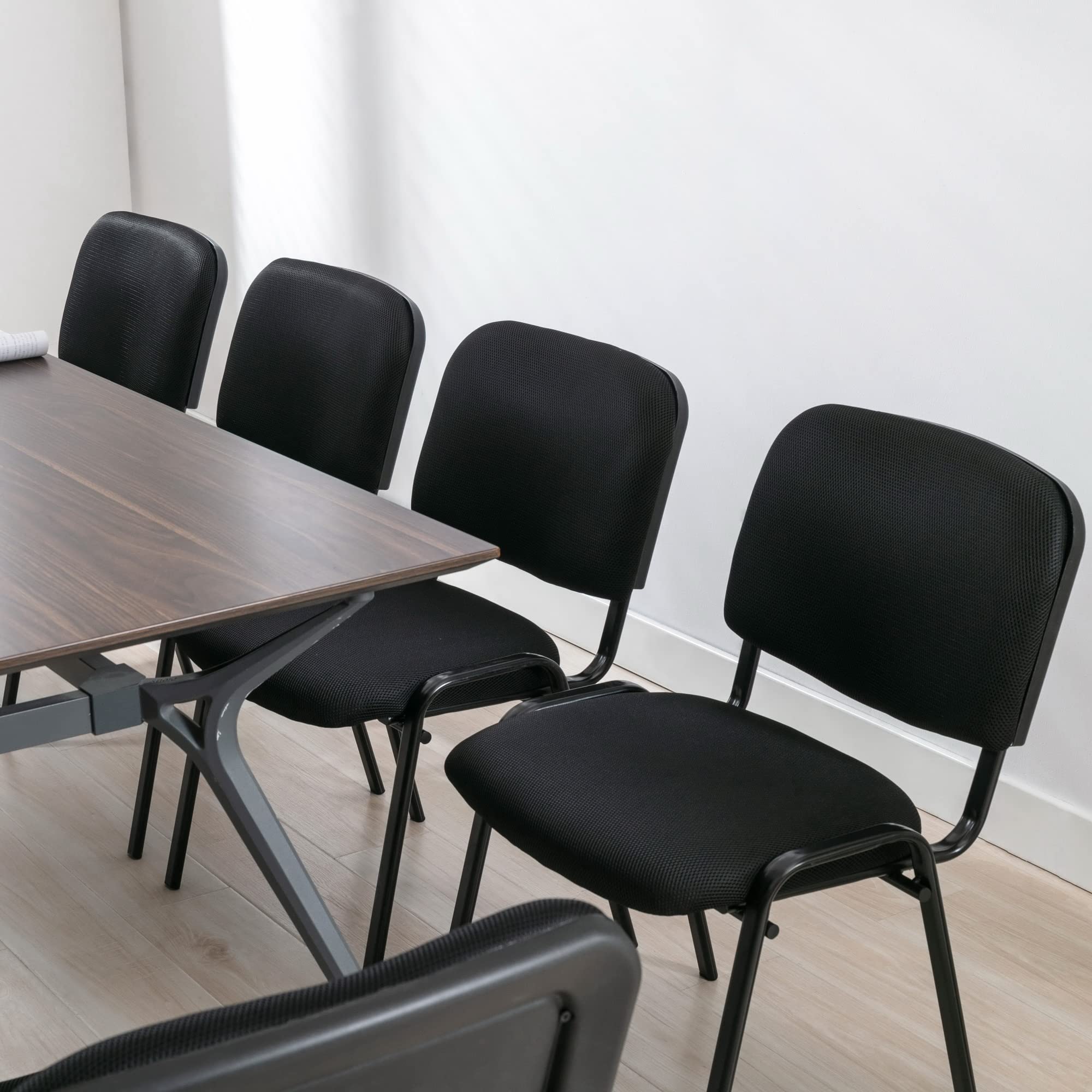 5-Pack Black Mesh Stackable Chairs with Padded Seats - Armless Office Waiting Room Chairs for Conference Rooms, Church Events & School Classrooms - Comfortable Stacking Chairs for Indoor Gatherings & Events