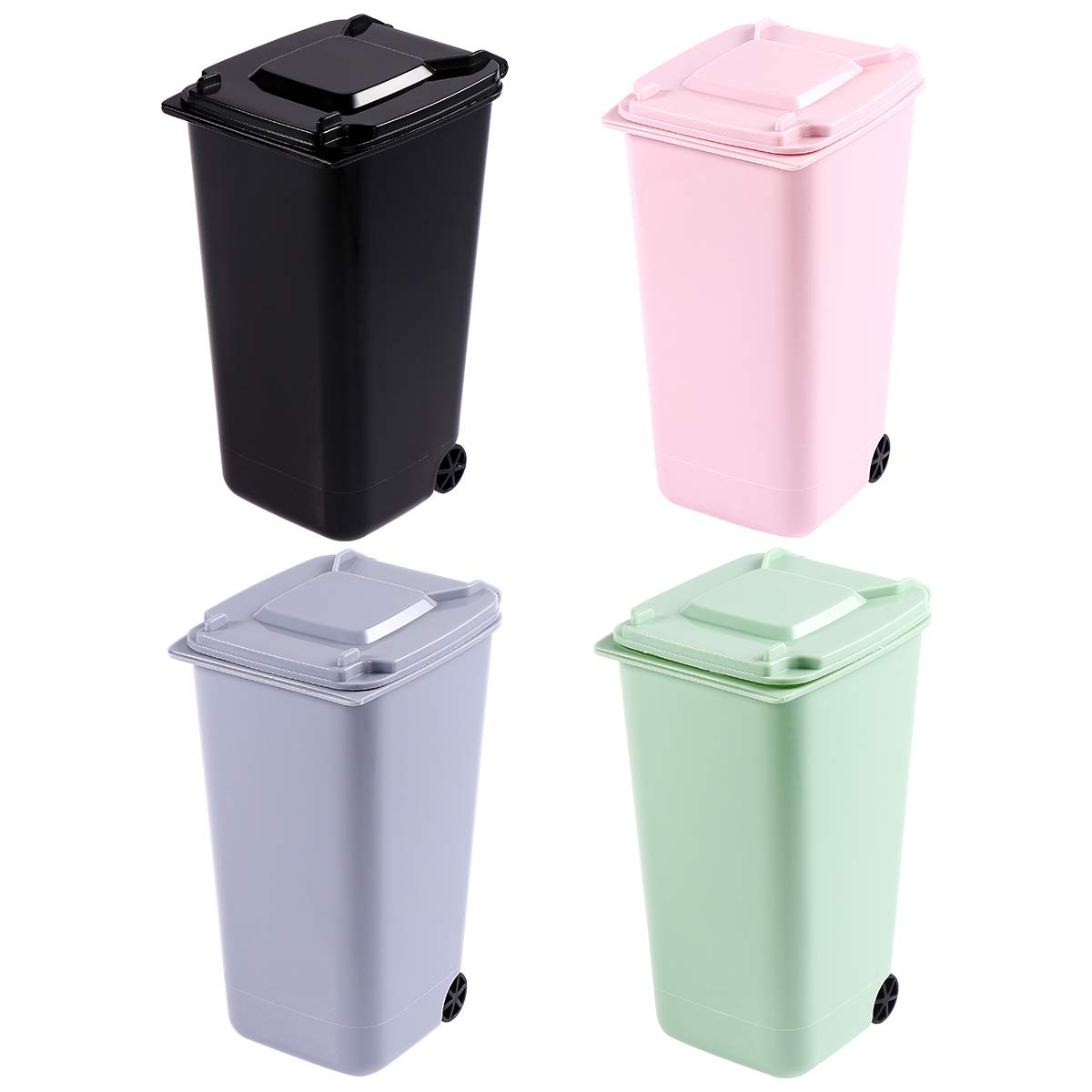 TOYMYTOY 4-Piece Mini Office Trash Can Set - Desktop Garbage Bin with Wheels & Lip Design, Pencil Holder for Home, Office, School & Dorm Organization - Perfect for Desks, Workstations & Study Areas
