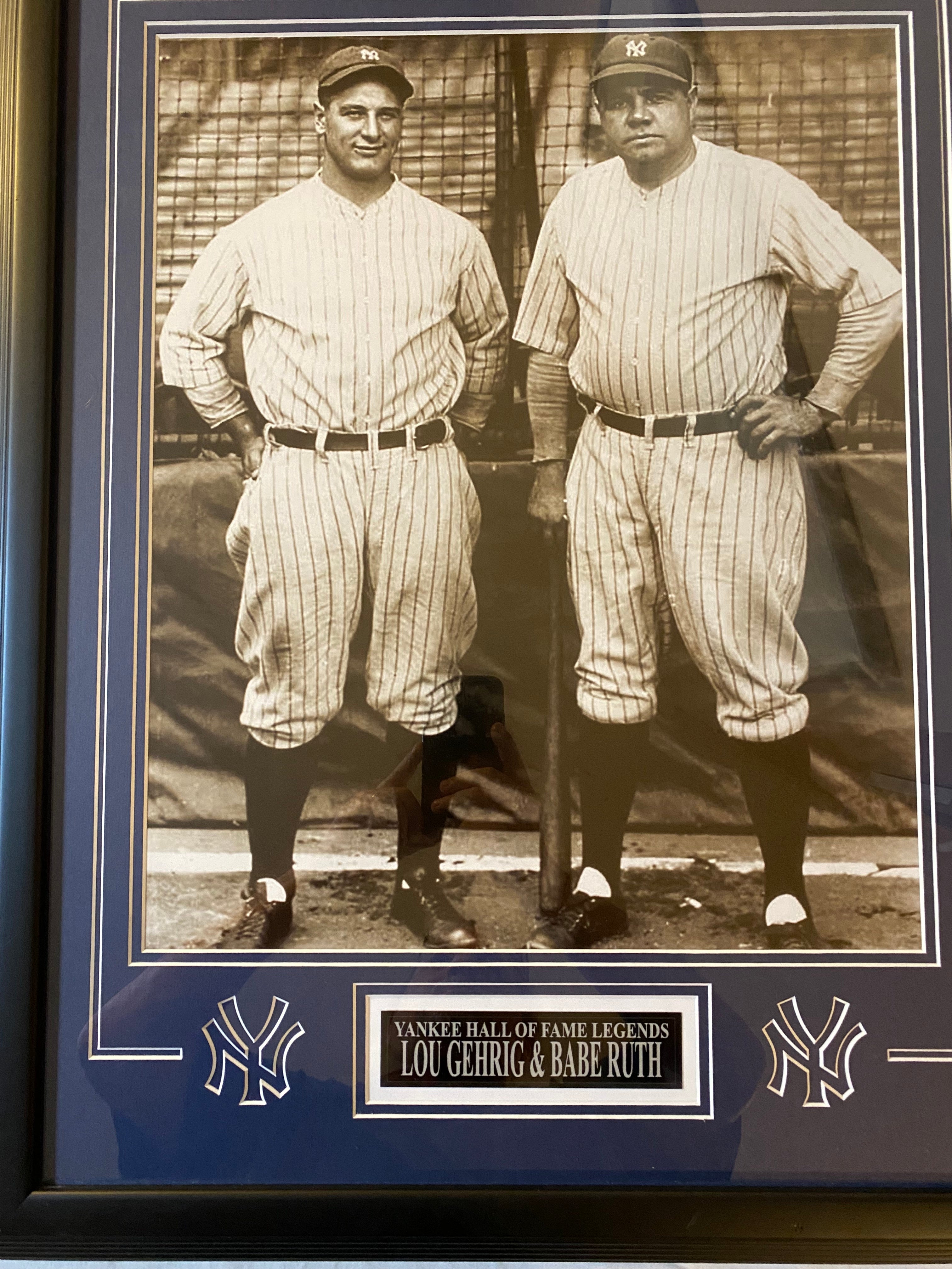 Vintage New York Yankees Legends Lou Gehrig & Babe Ruth Framed Photo - Hall of Fame Baseball Memorabilia for Sports Fans & Man Cave Decor
