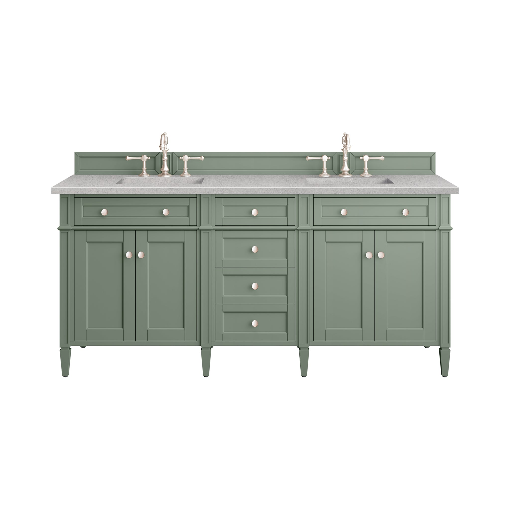 Brittany 72-Inch Double Bathroom Vanity with Smokey Celadon Finish & 3CM Eternal Serena Quartz Countertop - Perfect for Master Bathroom Renovation and Modern Home Decor