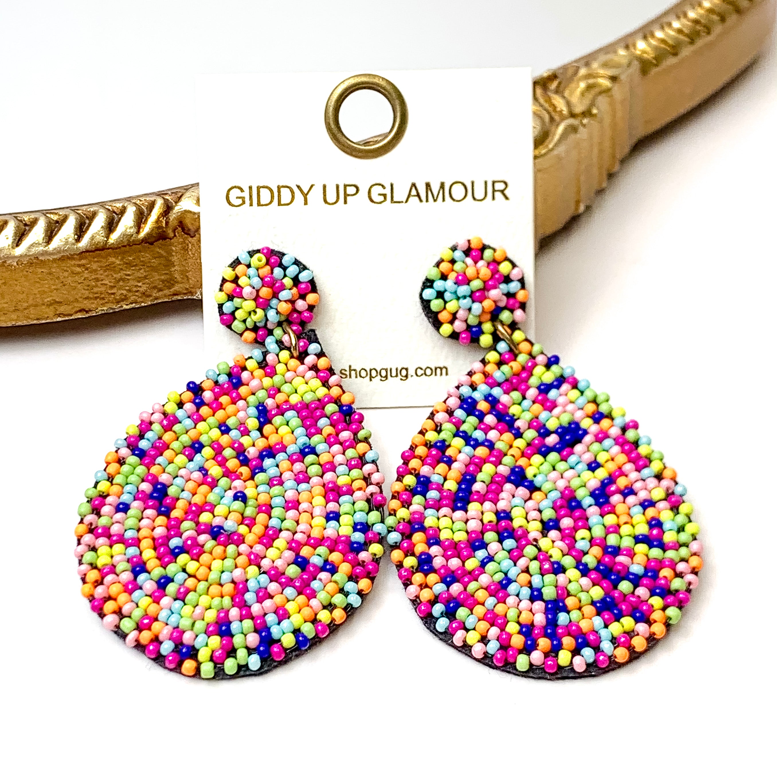 Multicolor Circle Post Beaded Teardrop Earrings for Women - Boho Chic Dangle Earrings for Party, Wedding & Everyday Wear
