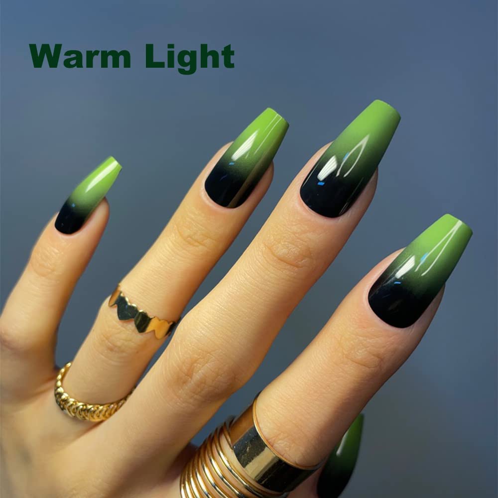Redykat 24PCS Glossy Green Ombre Coffin Press On Nails - Salon Quality Fake Nails with Extra Long Acrylic Design, Witchy Nail Art for Halloween & Gothic Style (Green & Black Ombre) - Perfect for Parties, Cosplay, and Special Occasions
